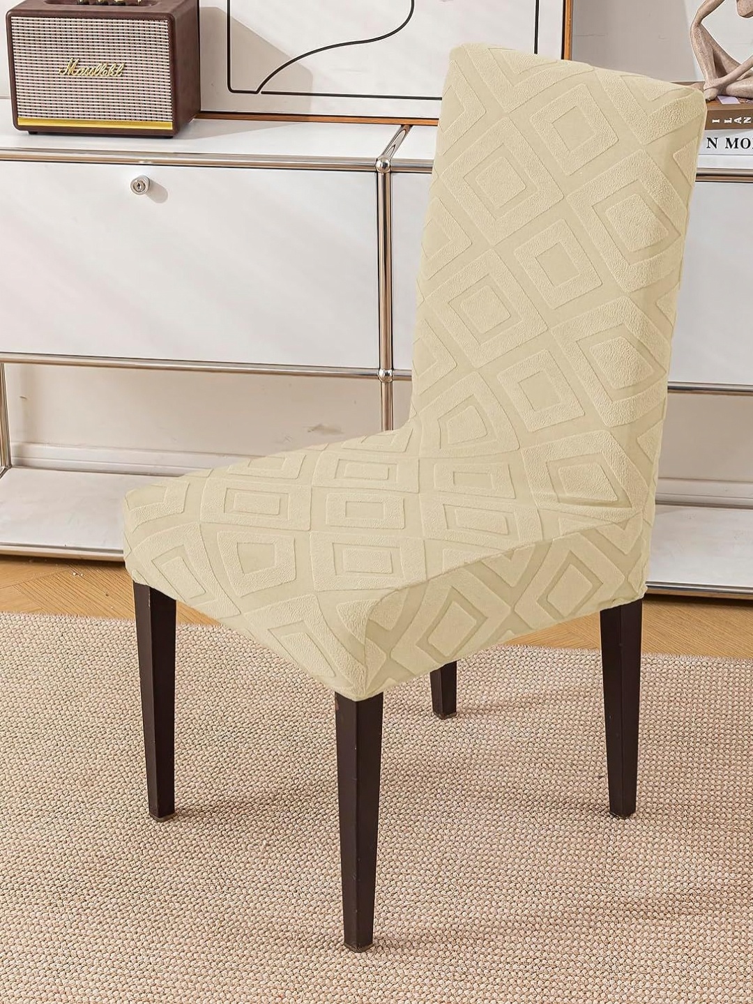 

HOUSE OF QUIRK Set Of 6 Beige Jacquard Chair Covers