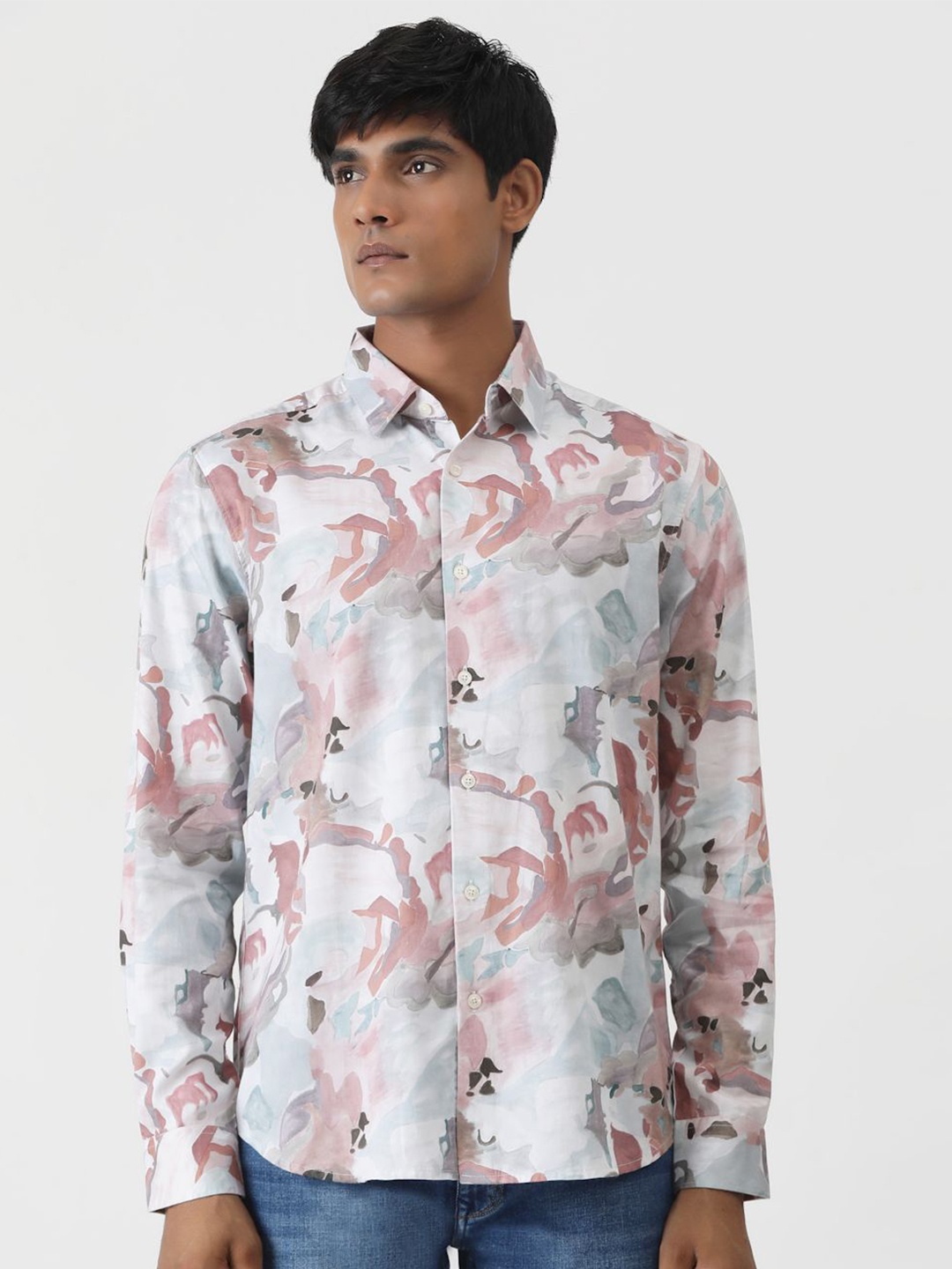 

Greenfibre Men Slim Fit Floral Opaque Printed Casual Shirt, Pink