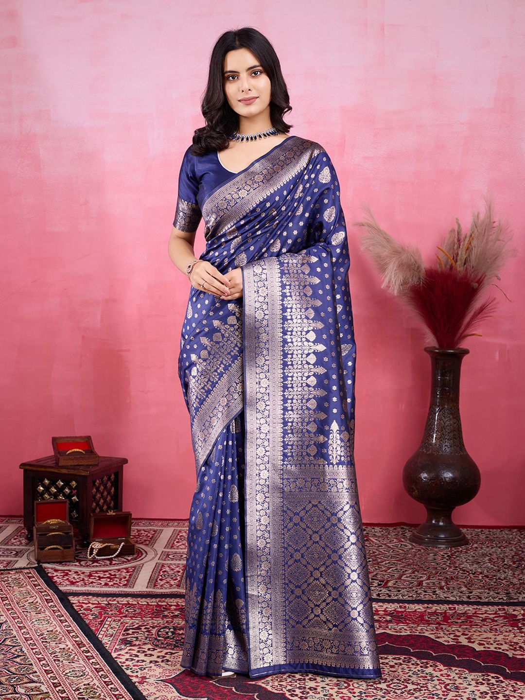 

Kriyansh Woven Design Zari Kanjeevaram Saree, Blue