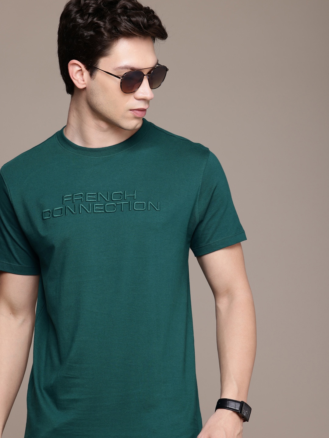 

French Connection Brand Logo Printed Pure Cotton T-shirt, Green
