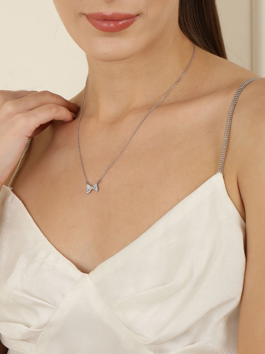 

Ted Baker Stones Studded Bow Pendant With Chains, Silver