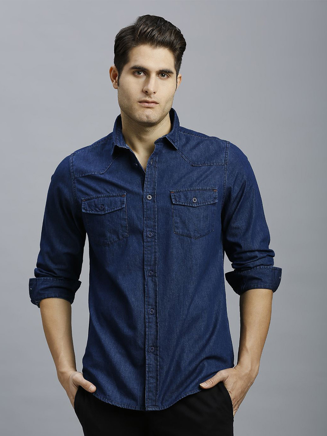 

Reid & Taylor Men Slim Fit Opaque Casual Shirt, Blue