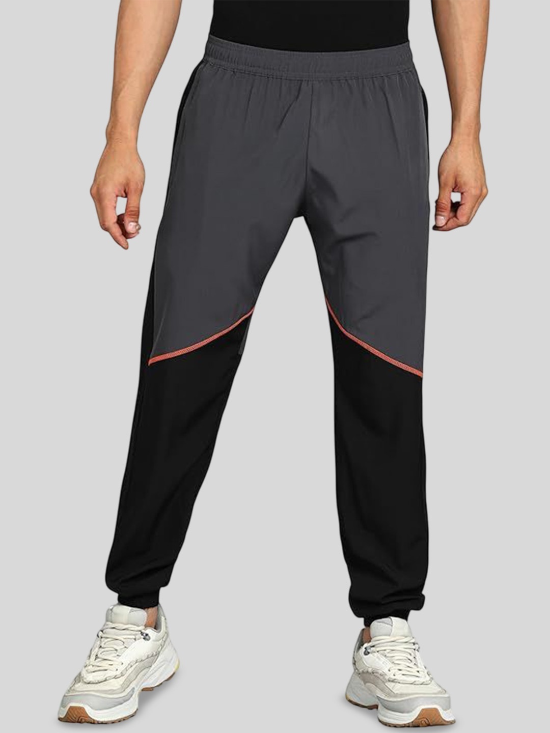 

SWADESI STUFF Men Colorblocked Relaxed-Fit Mid-Rise Joggers, Black