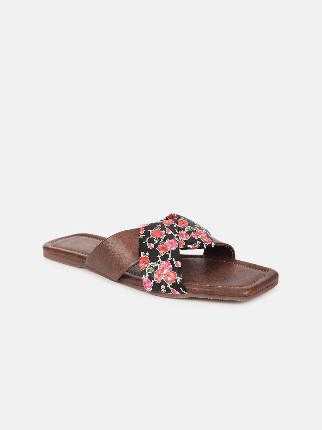 

DressBerry Women Printed Open Toe Flats, Brown