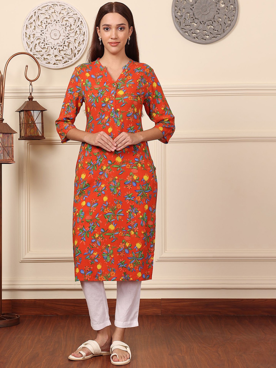 

W Women Printed Kurta, Orange