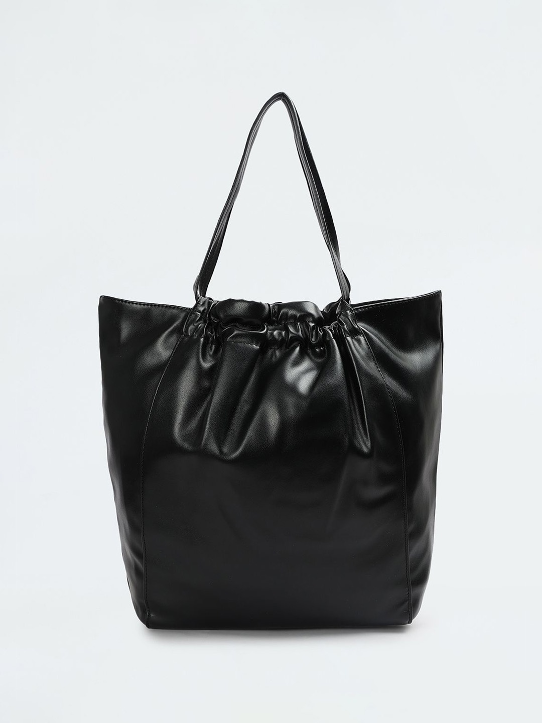 

max PU Oversized Bucket Tote Bag with Bow Detail, Black