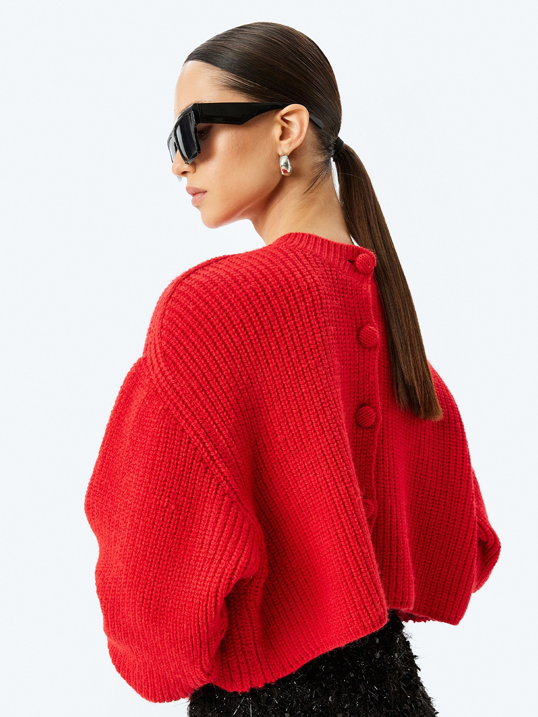 

Koton Women Round Neck Crop Pullover, Red