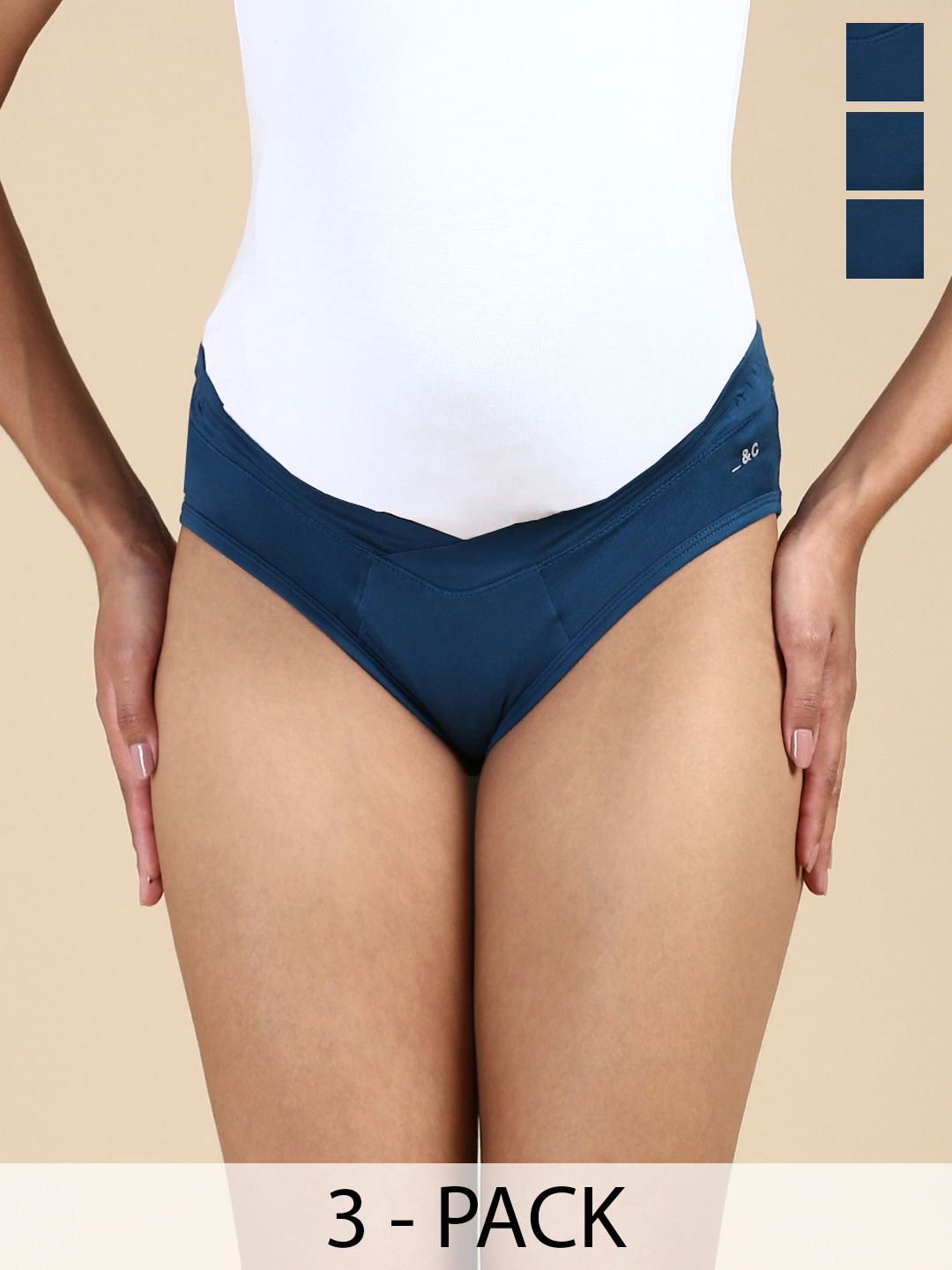 

&CIRCUS Women 3-Pcs Low-Rise C-Section Friendly Maternity Briefs, Blue