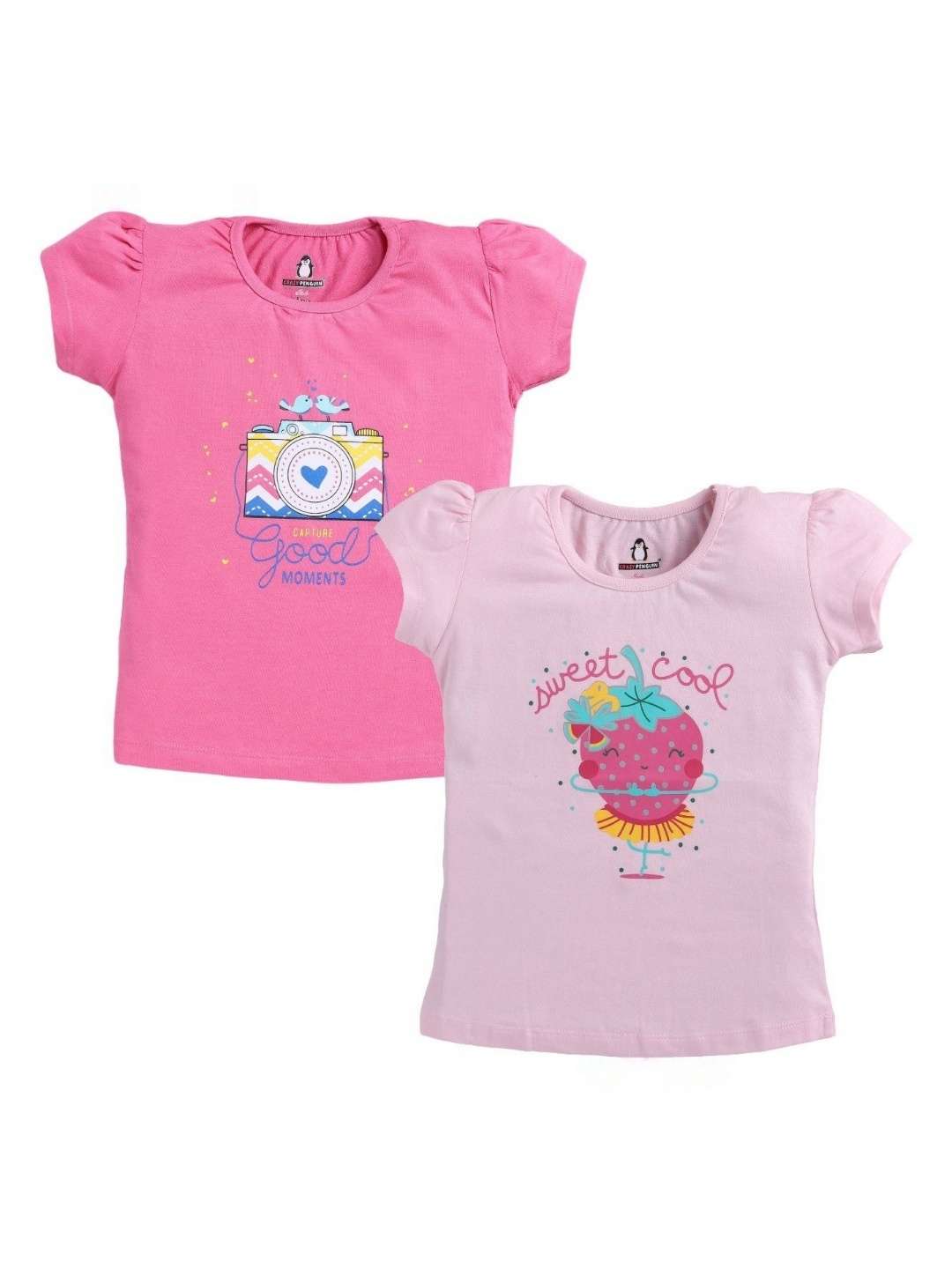 

CRAZYPENGUIN ELITE Girls 2 Printed Pockets T-shirt, Multi