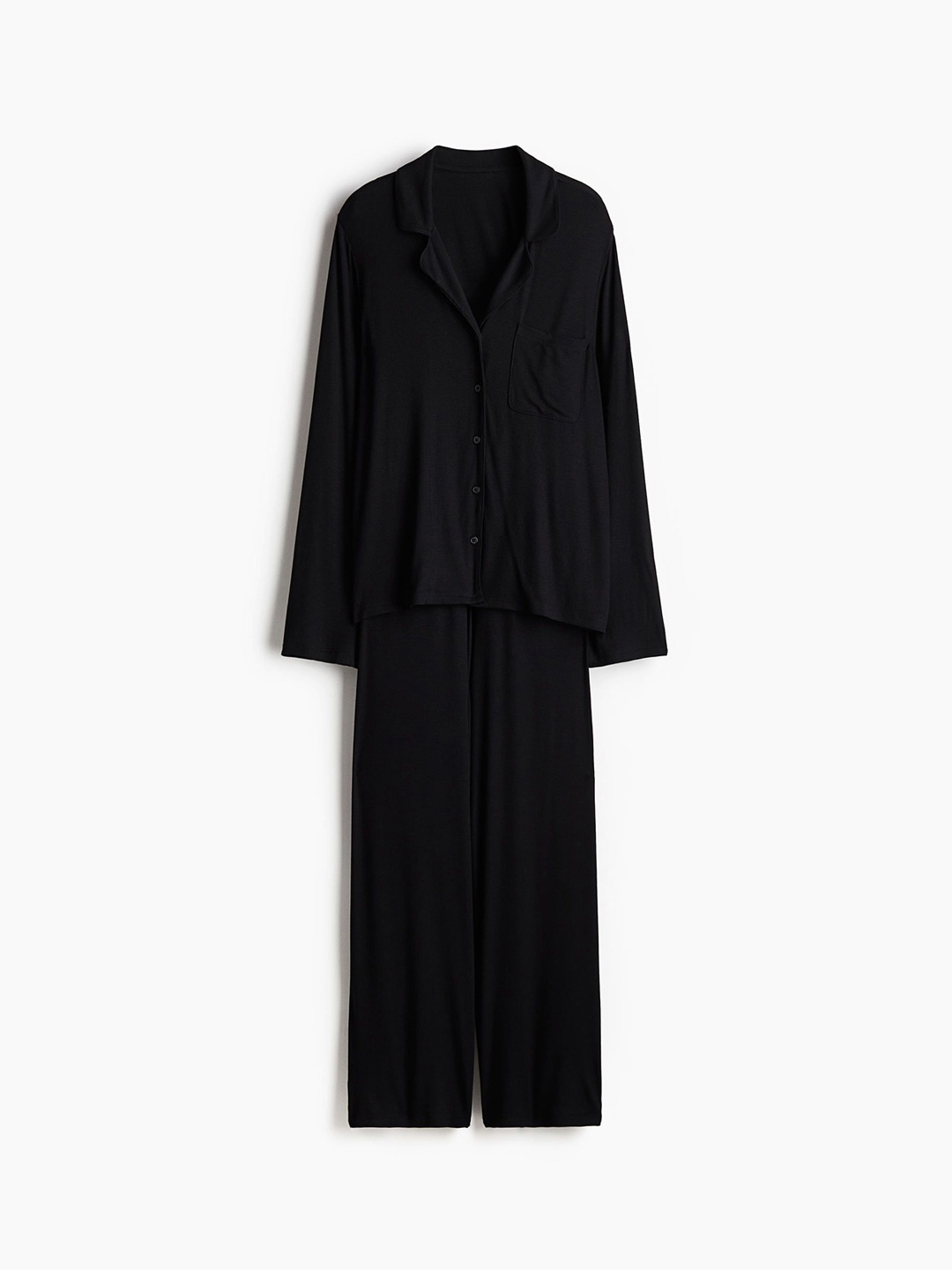 

H&M Women Jersey Shirt With Pyjamas Night Suit, Black