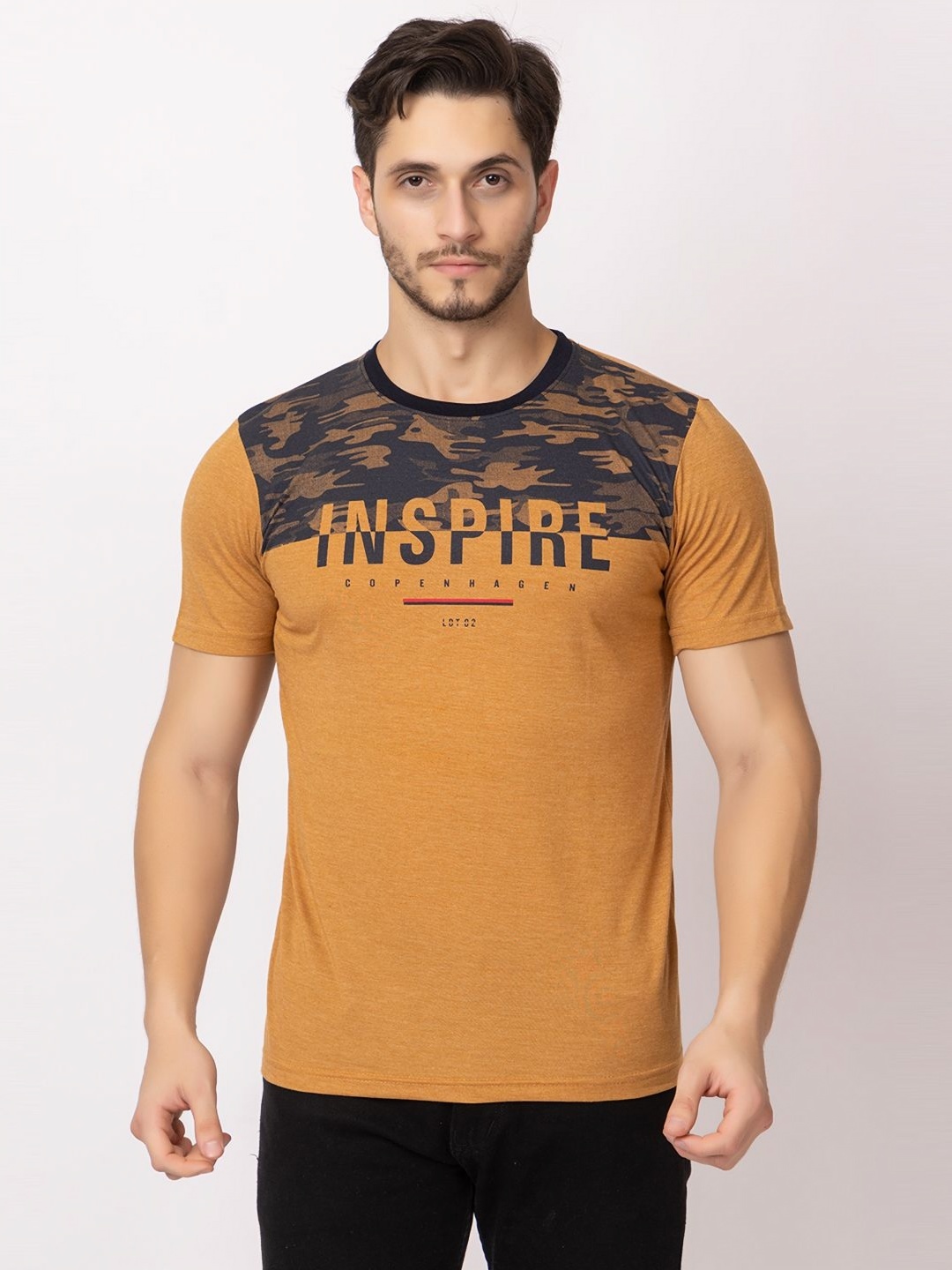 

ARIIX Men Graphic Printed Round Neck Cotton T-shirt, Brown