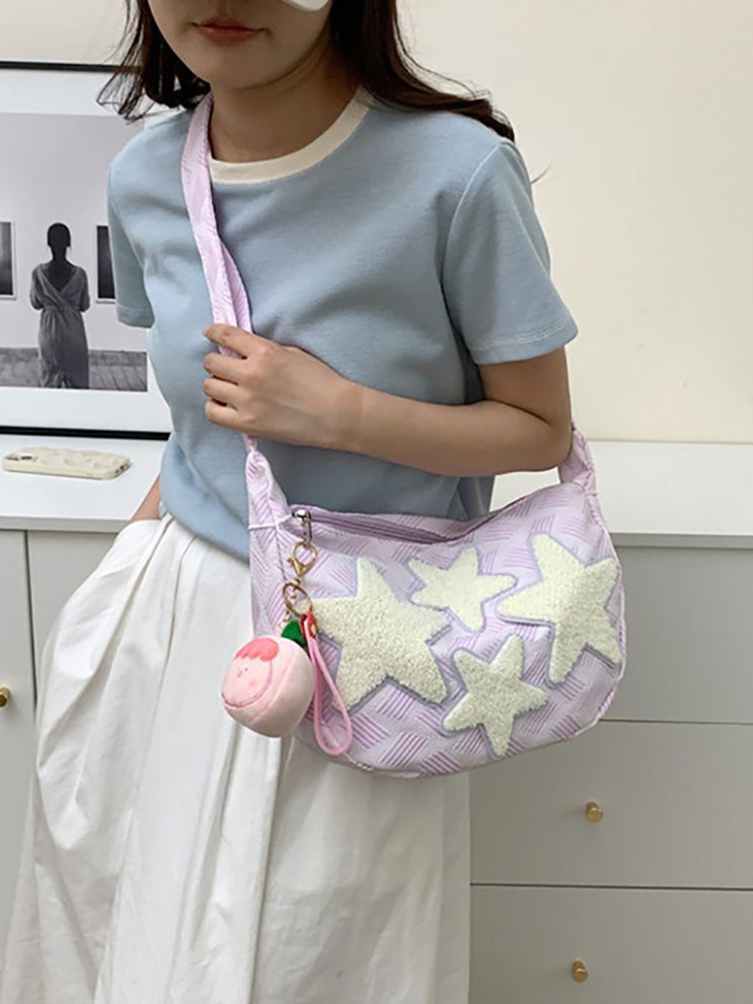 

StyleCast x Revolte Printed Hobo Bag with Applique, Pink