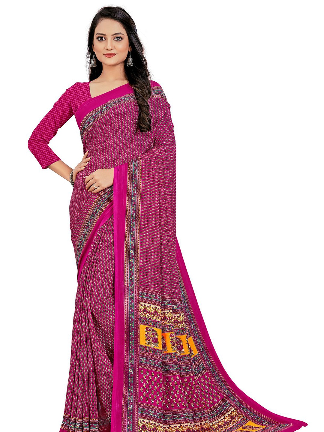 

Navvi Ethnic Motifs Printed Saree, Pink