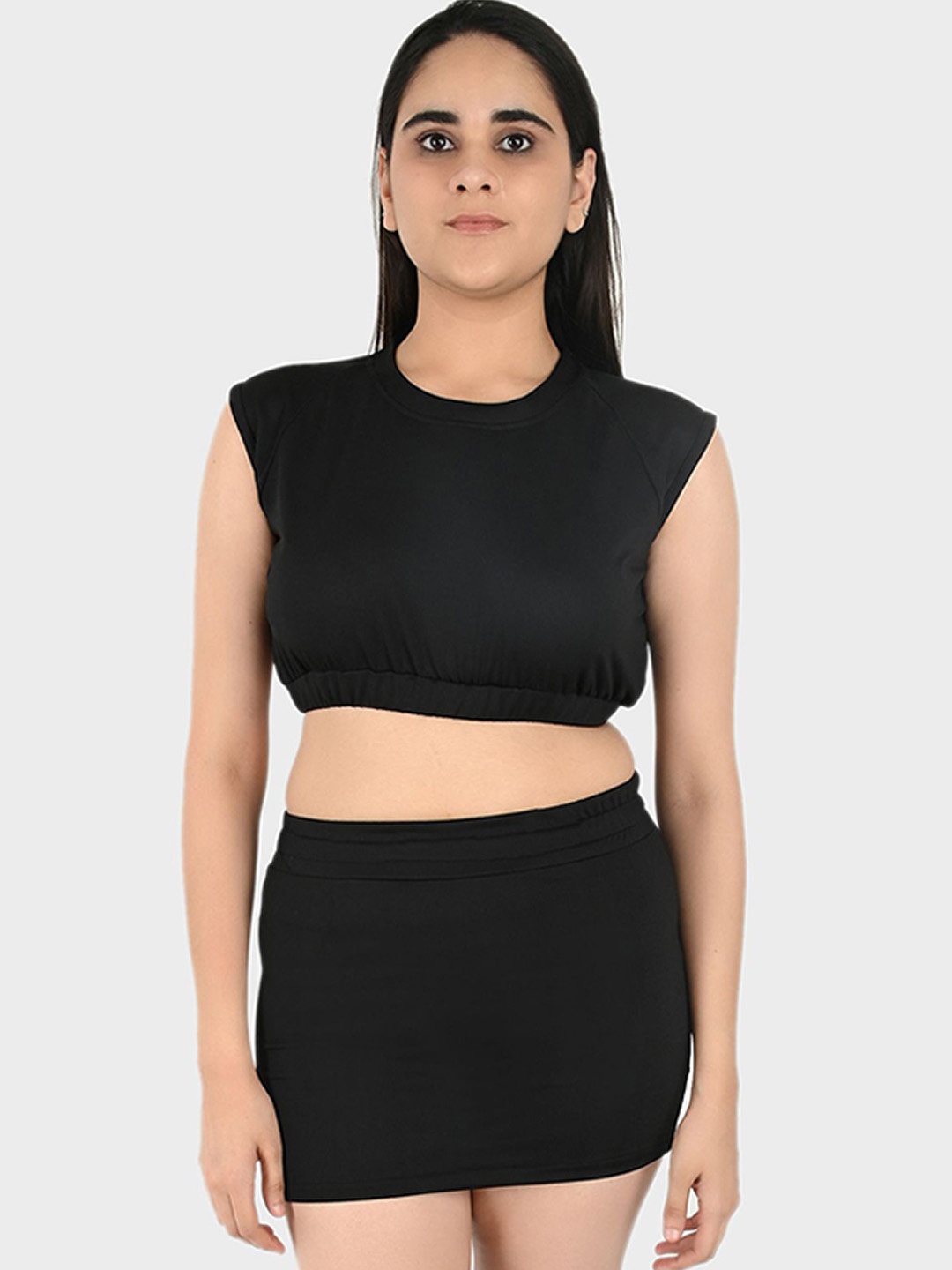 

Blissence Women Swimwear Top with Skirt Cover-up Set, Black