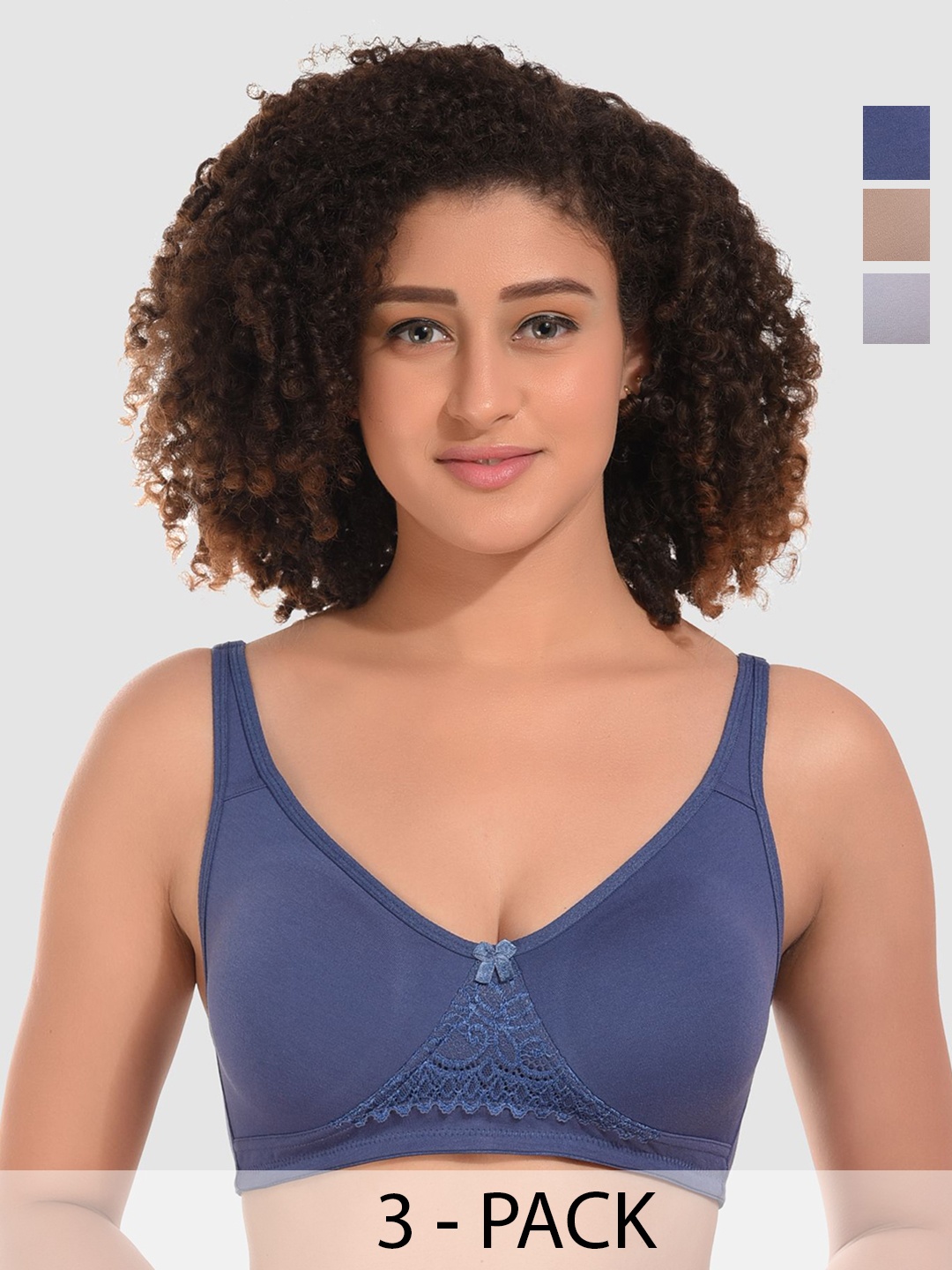 

Boleem Women Pack Of 3 Non Padded Full Coverage Everyday Bra, Blue