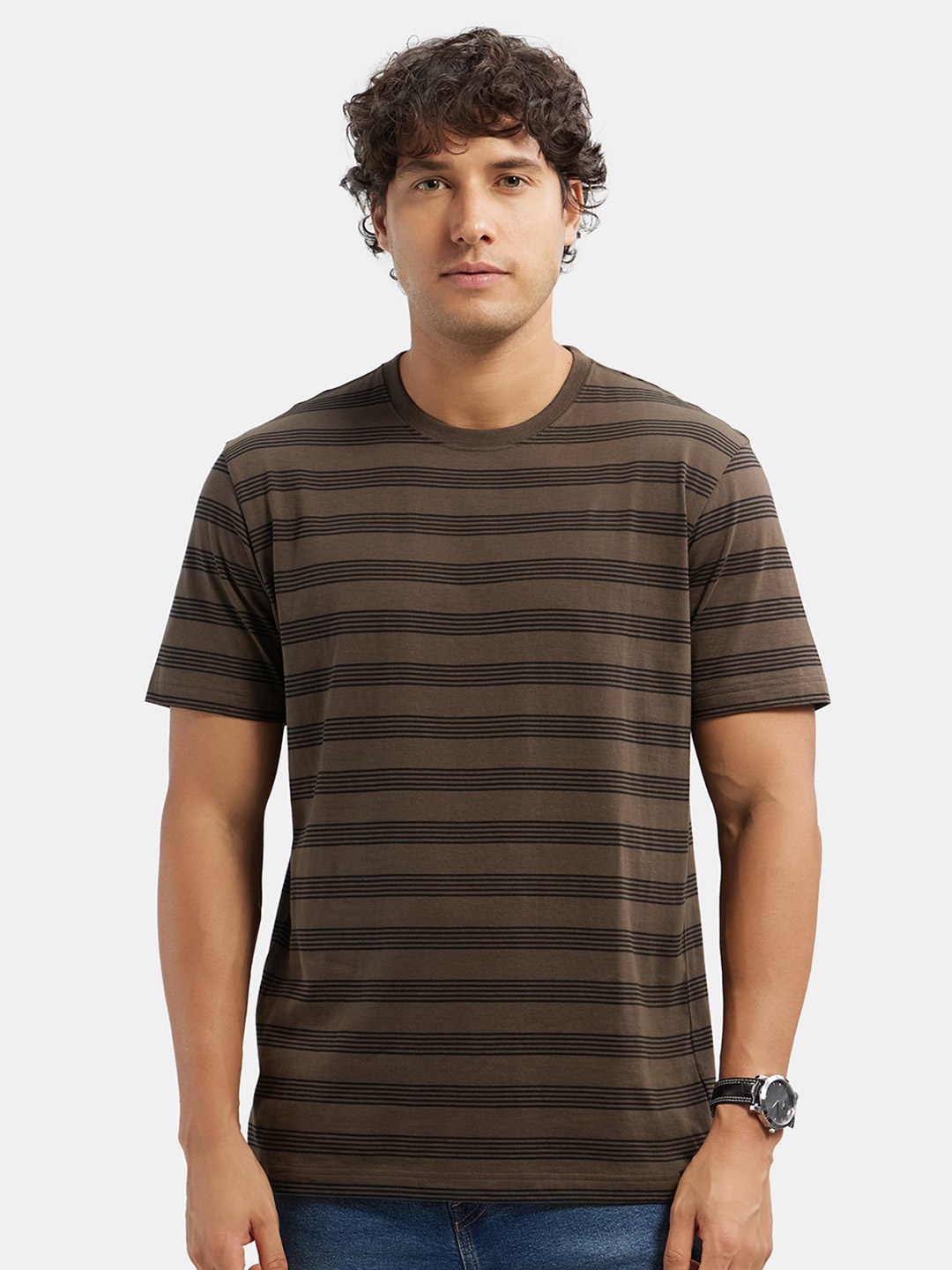 

Jockey Super Combed Cotton Rich Striped Round Neck Half Sleeve T-shirt-2715, Black