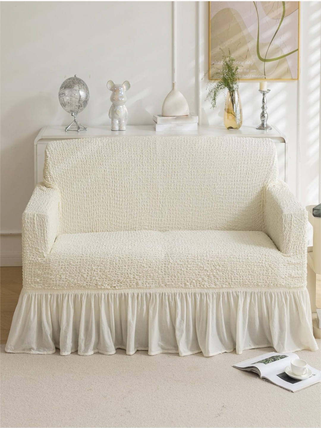 

HOUSE OF QUIRK Italian Cream-Coloured Self Design 2 Seater Sofa Cover With Arms