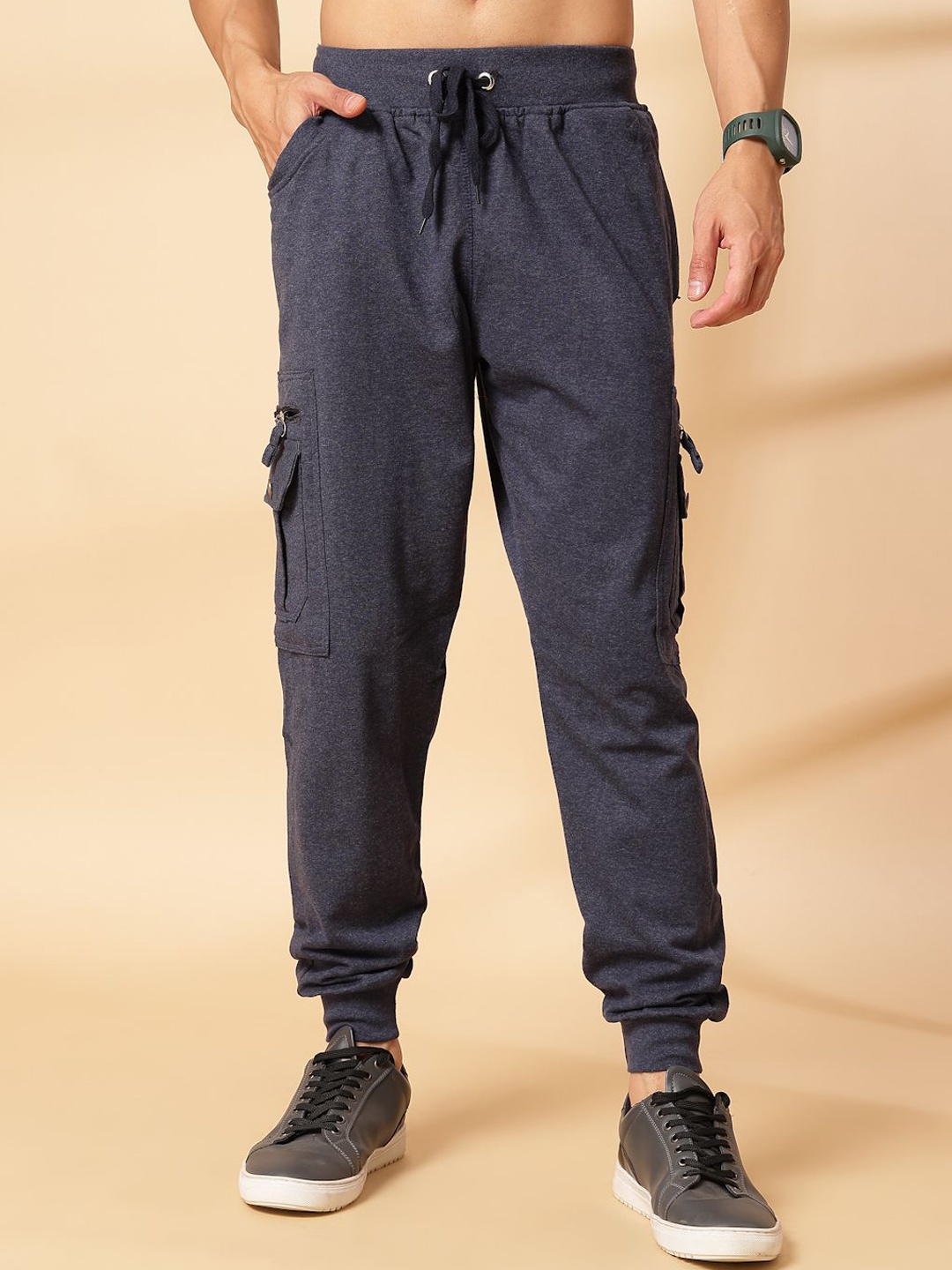 

UZARUS Men Cotton Slim-Fit Mid-Rise Joggers, Blue