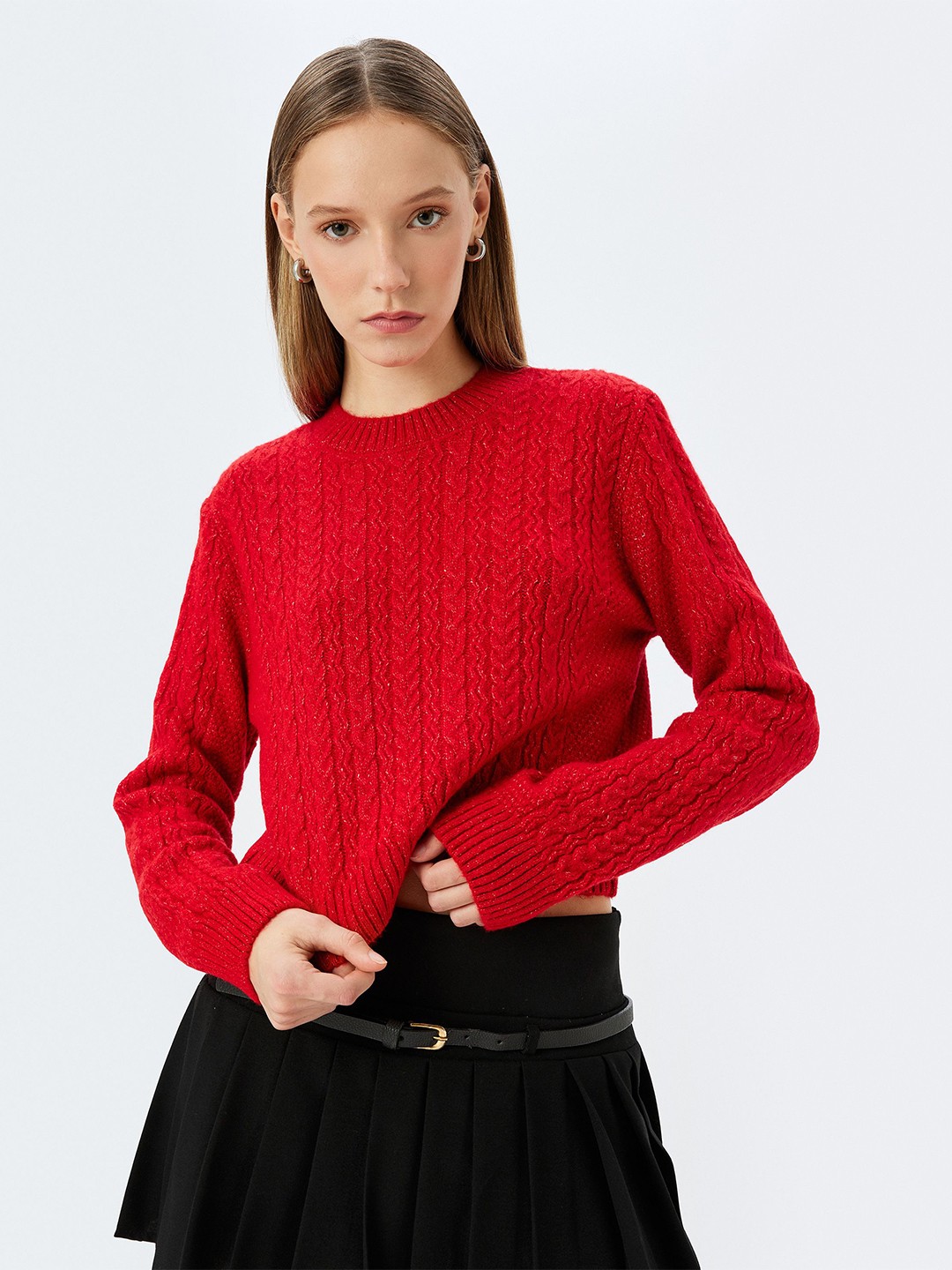 

Koton Women Cable Knit Pullover, Red