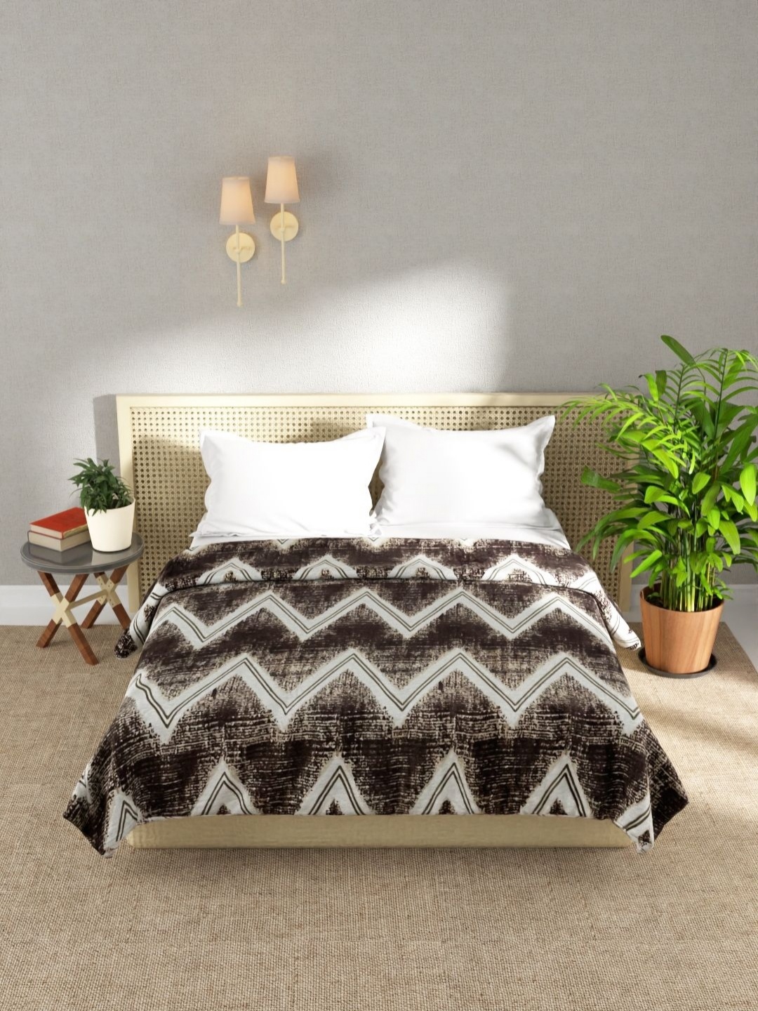 

KOPA Brown & White Geometric Microfiber AC Room 300 GSM Double Bed Blanket