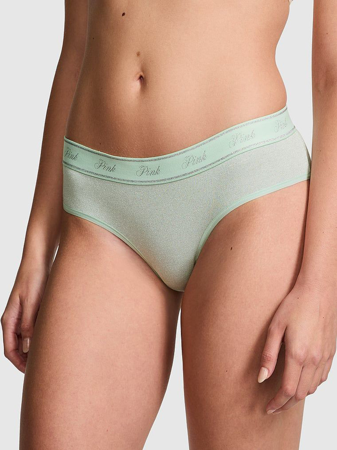 

Victoria's Secret PINK Logo Detail Women Shimmer Hiphugger Briefs, Green