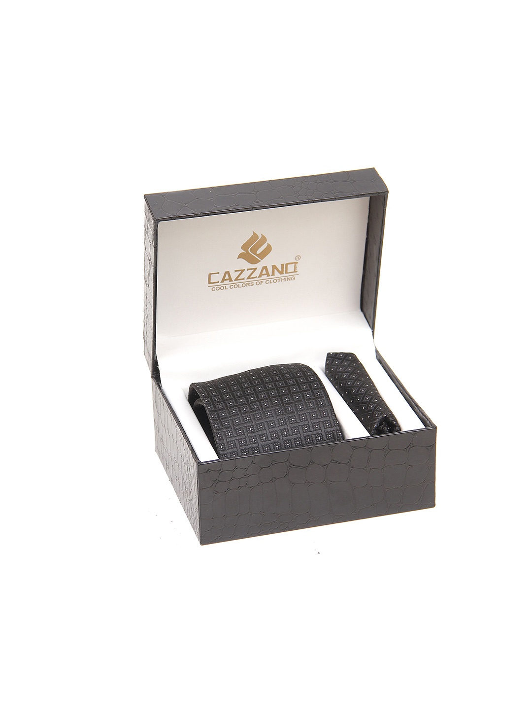 

Cazzano Men Accessory Gift Set of Tie With Pocket Square, Black