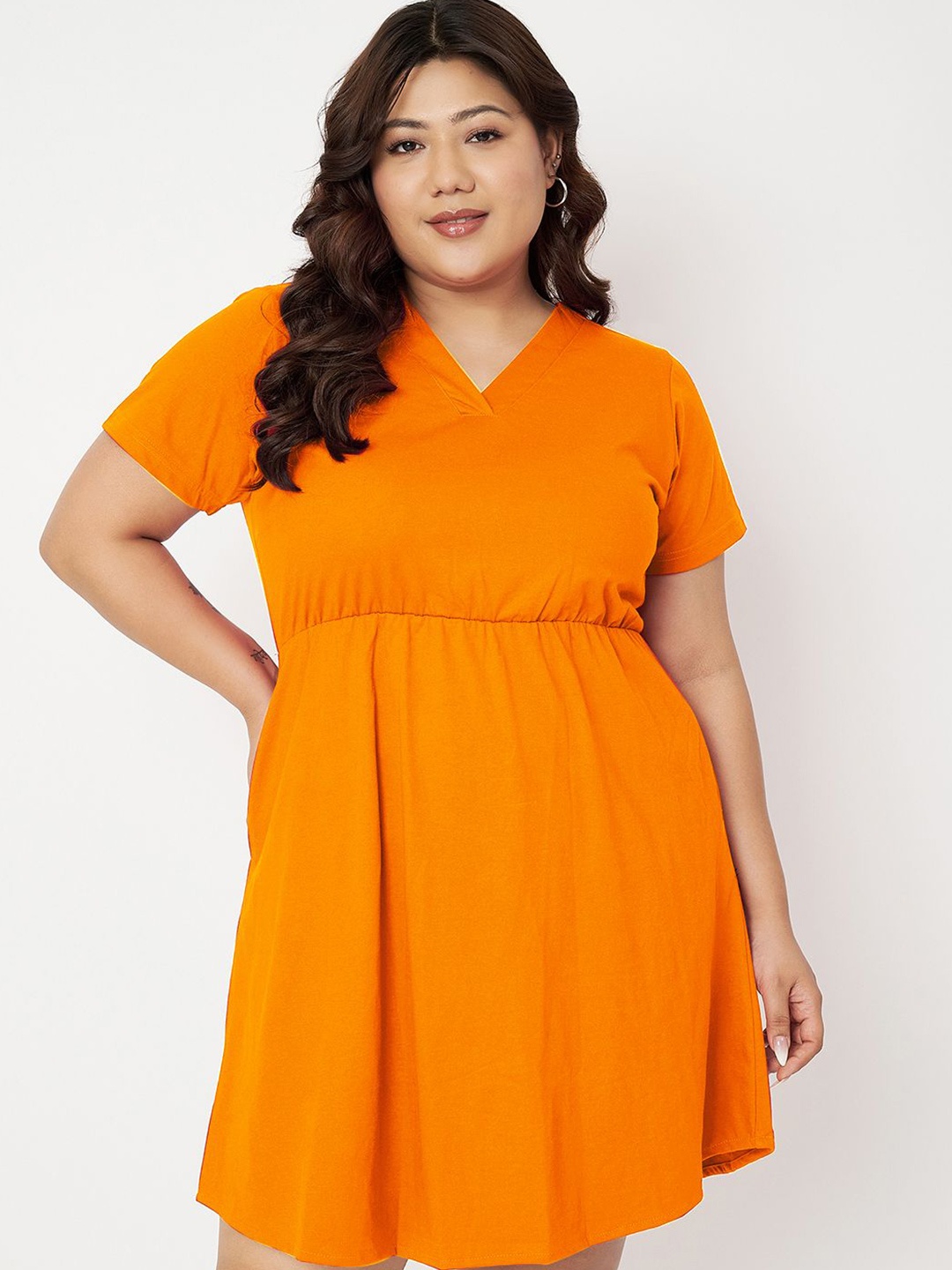 

BRINNS Women Plus Size Fit & Flare Dress, Orange