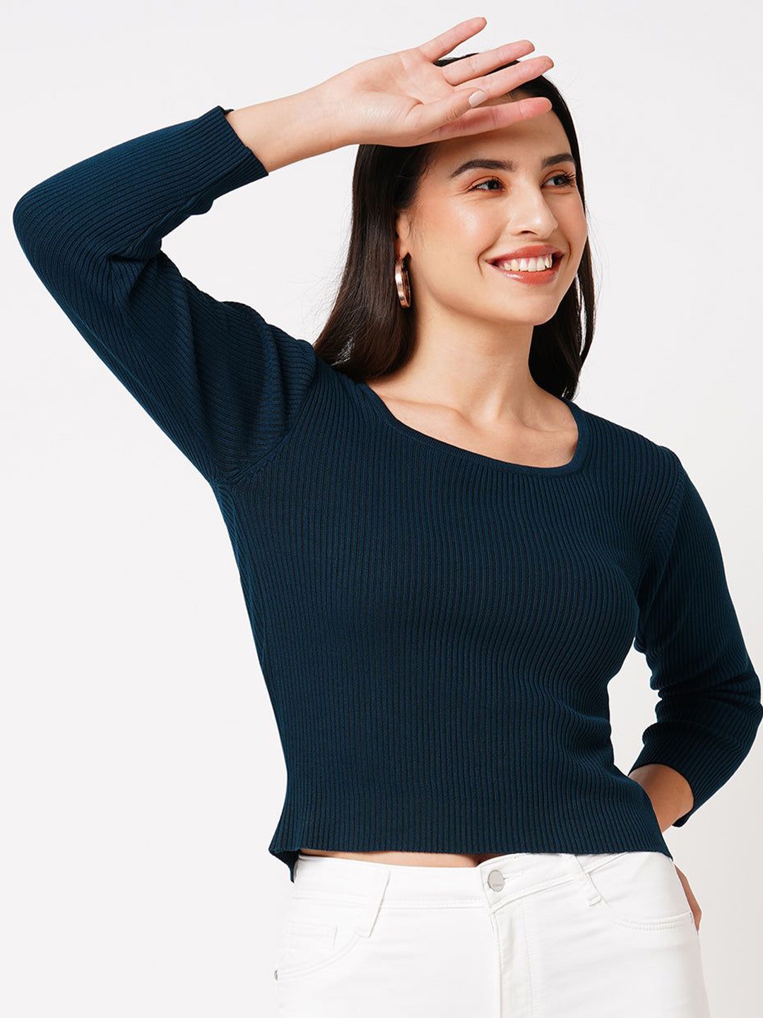 

Kraus Jeans Women Square Neck Fitted Crop Top, Blue