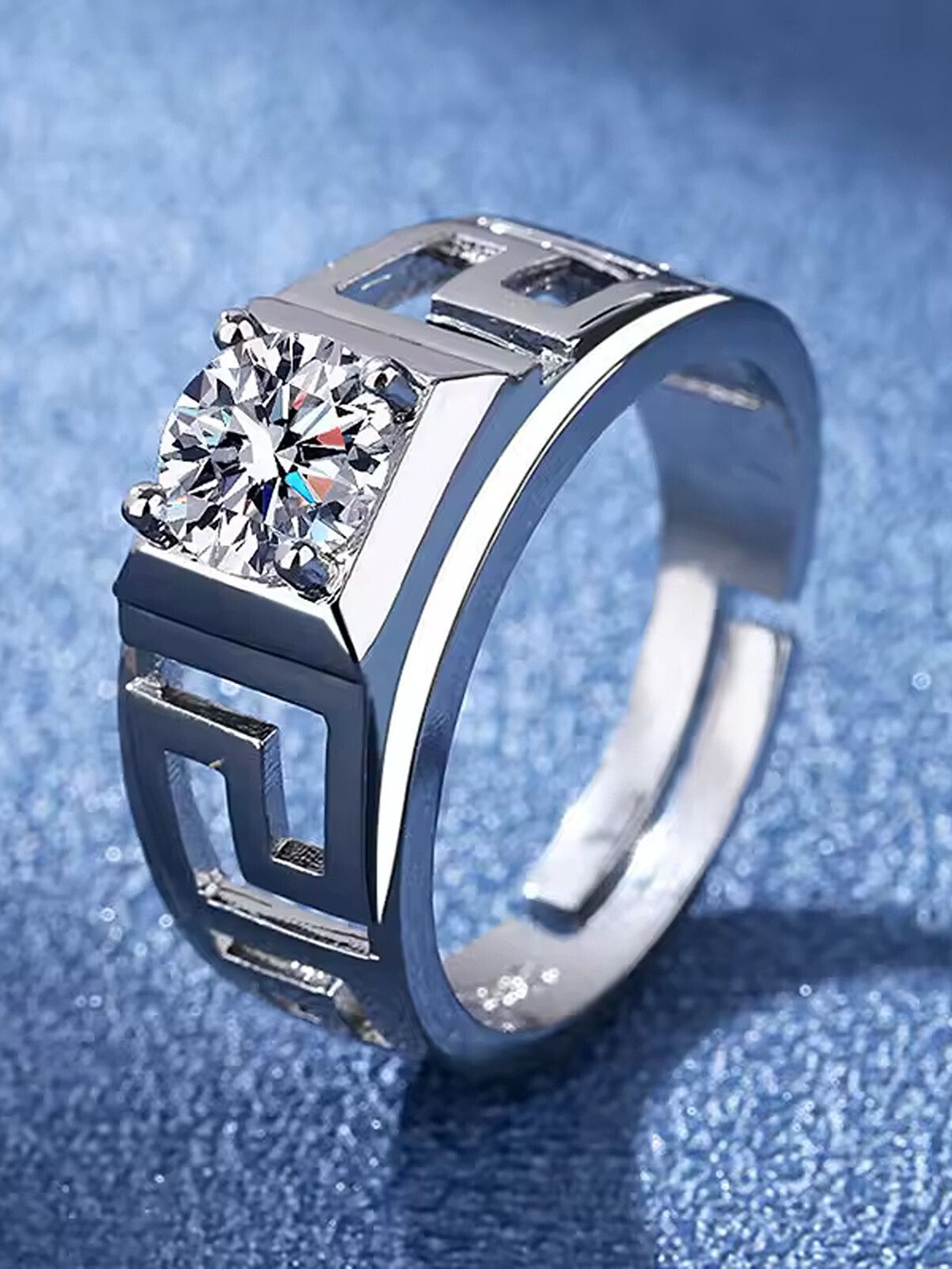 

Lila Men Sterling Silver AD-Studded Adjustable Finger Ring