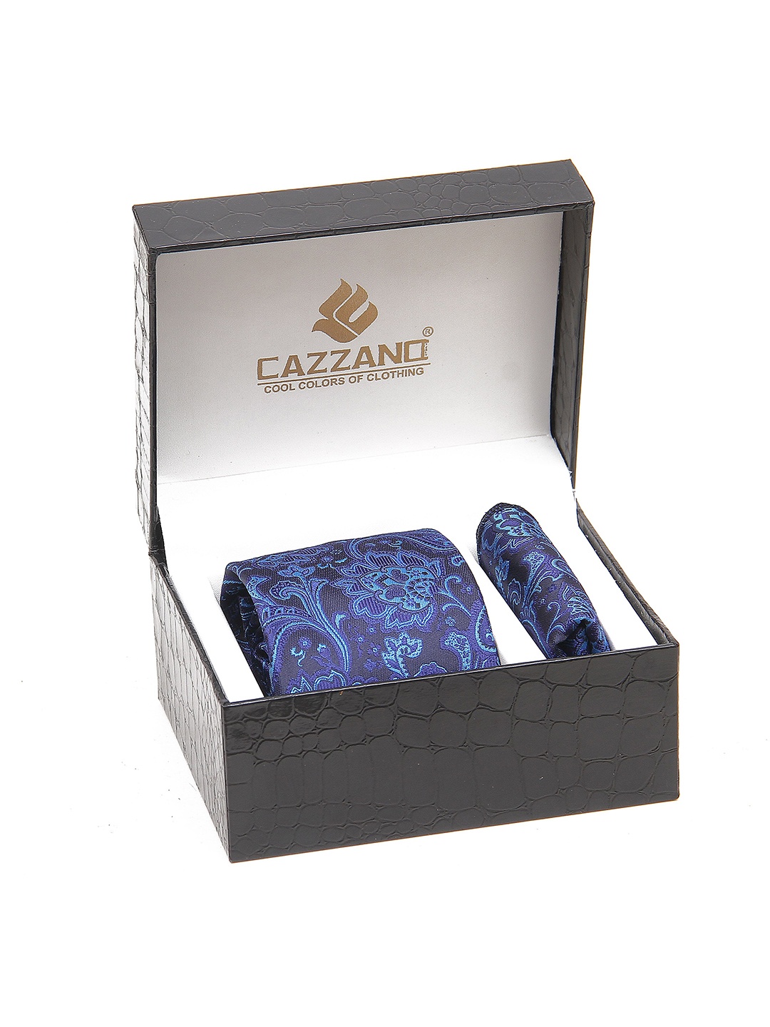 

Cazzano Men Accessory Gift Set of Tie and Pocket Square Comes with a box, Blue