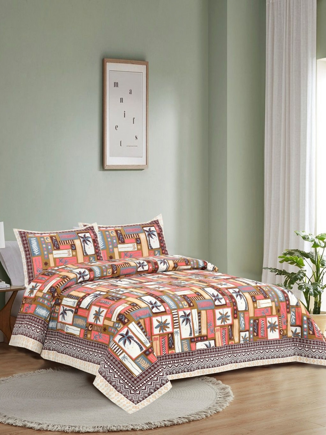 

HOMELINE Green & White Floral 180 TC King Bedsheet with 2 Pillow Covers