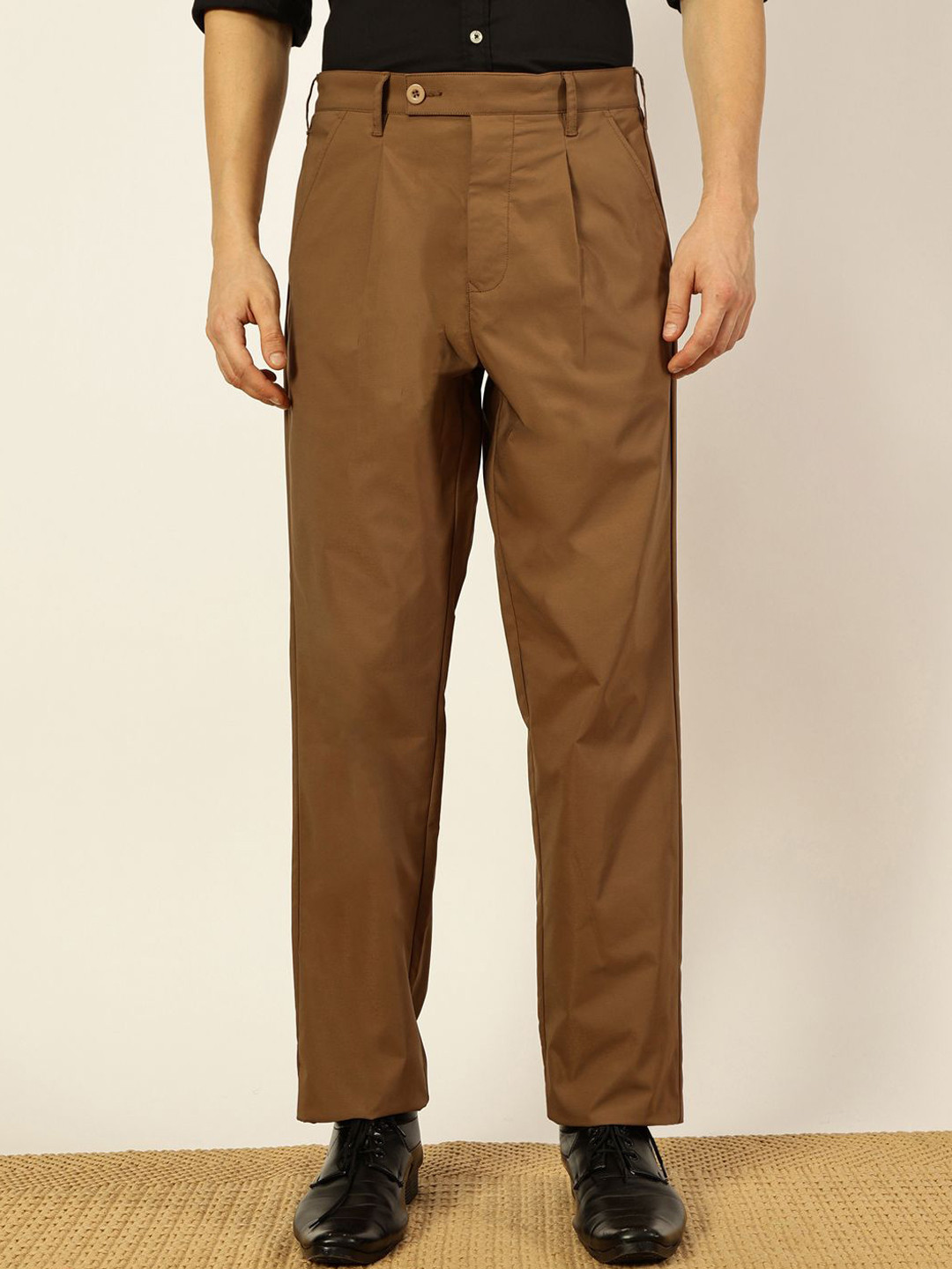 

Thomas Scott Men Smart Pleated Korean Pant, Brown