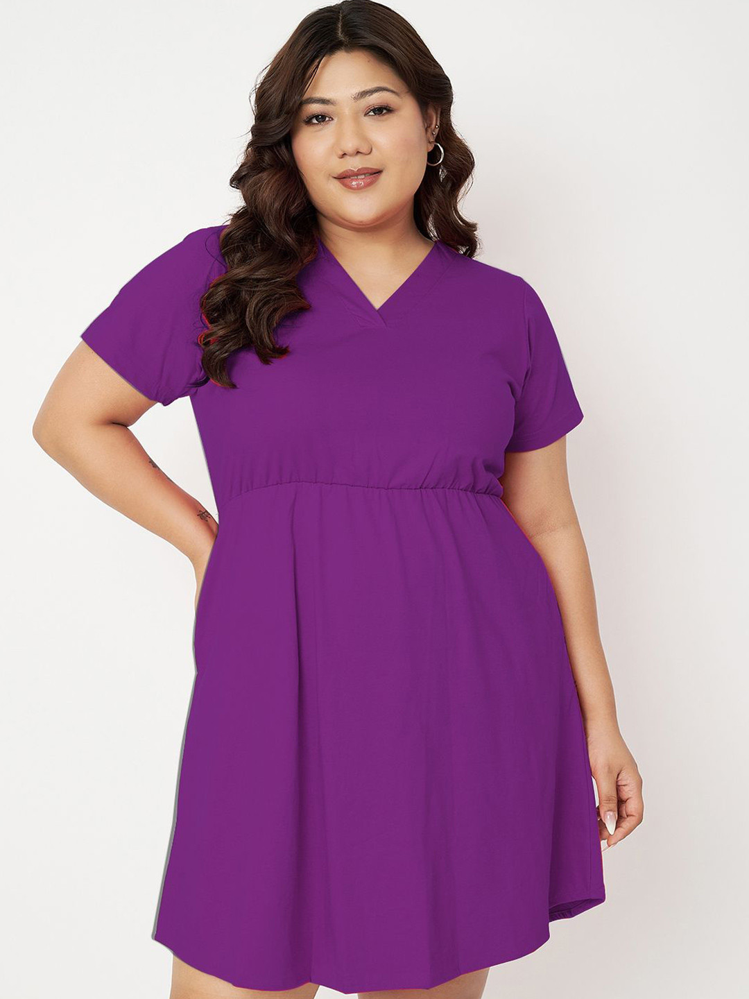 

BRINNS Women Plus Size V-Neck Fit & Flare Dress, Purple