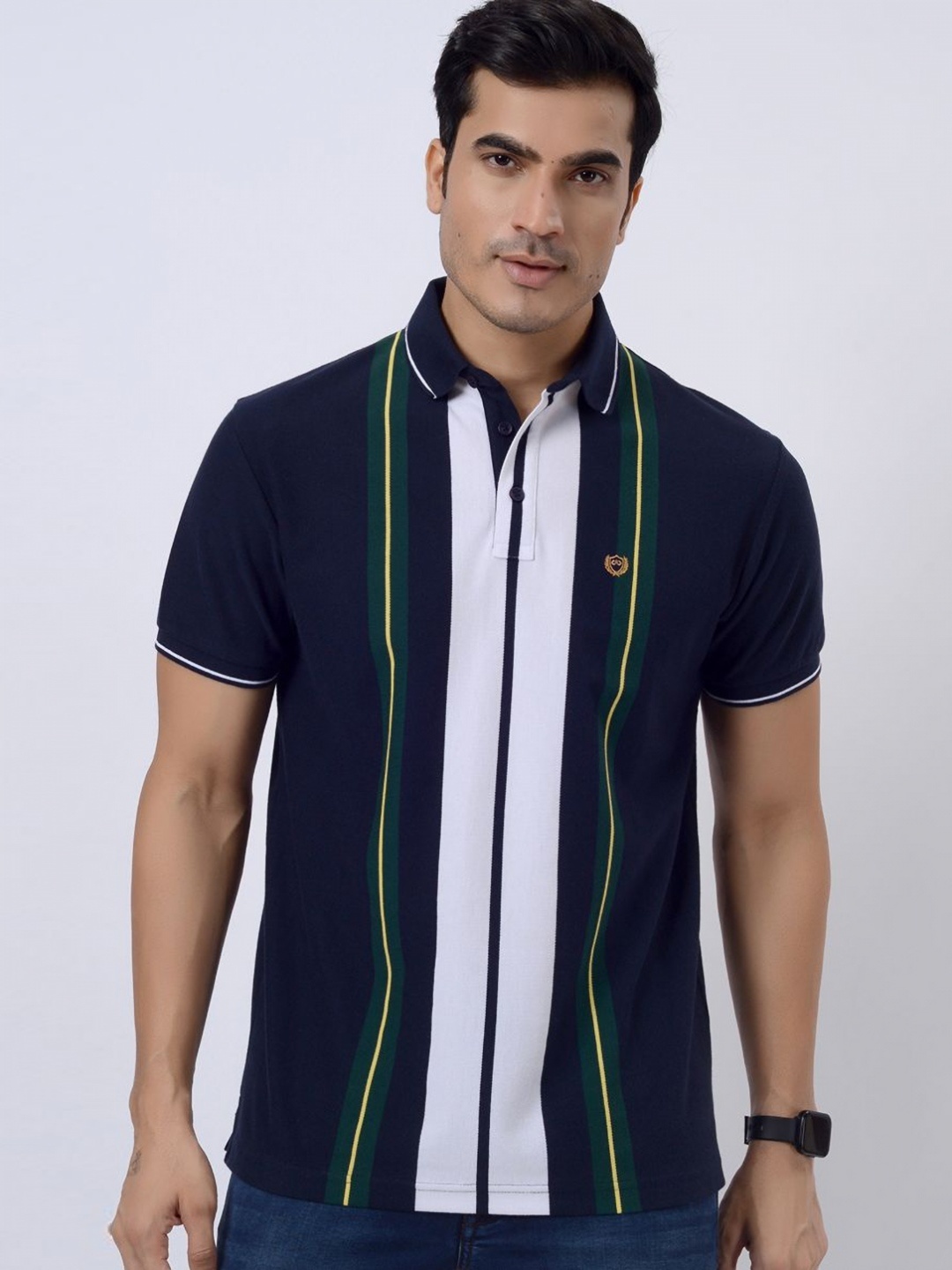 

JADE BLUE Men Striped Polo Collar Slim Fit T-shirt, Multi