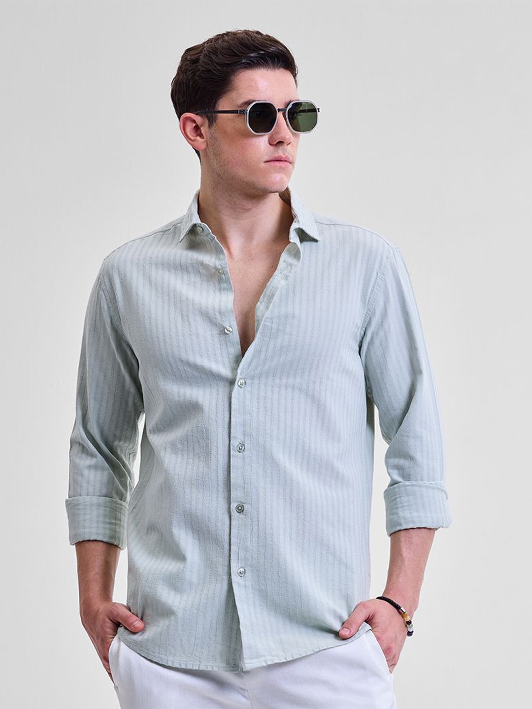 

Snitch Men Smart Slim Fit Opaque Striped Casual Shirt, Blue