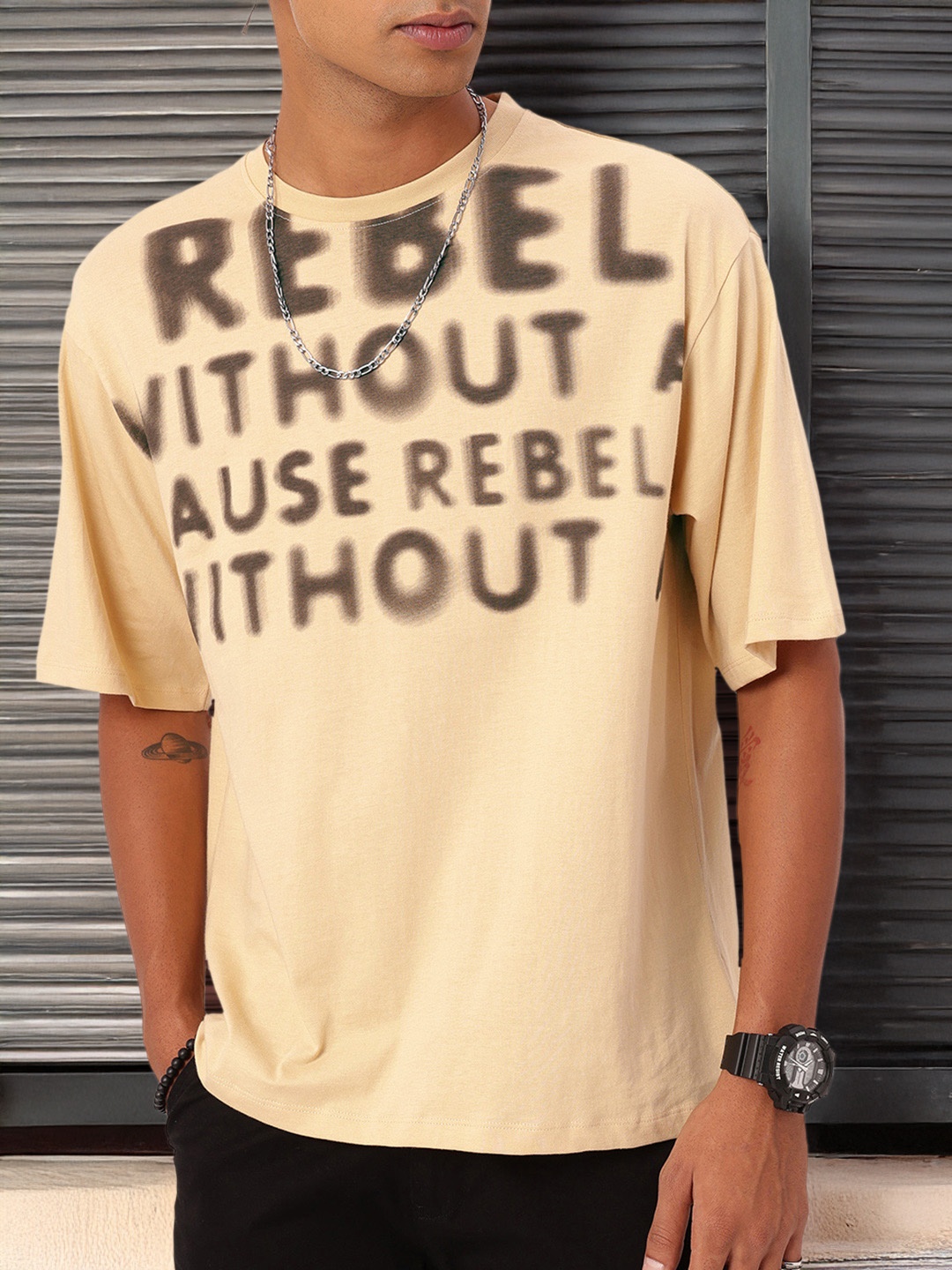 

Kook N Keech Ginormous Fonts Street Style Relaxed Fit Tshirt, Beige