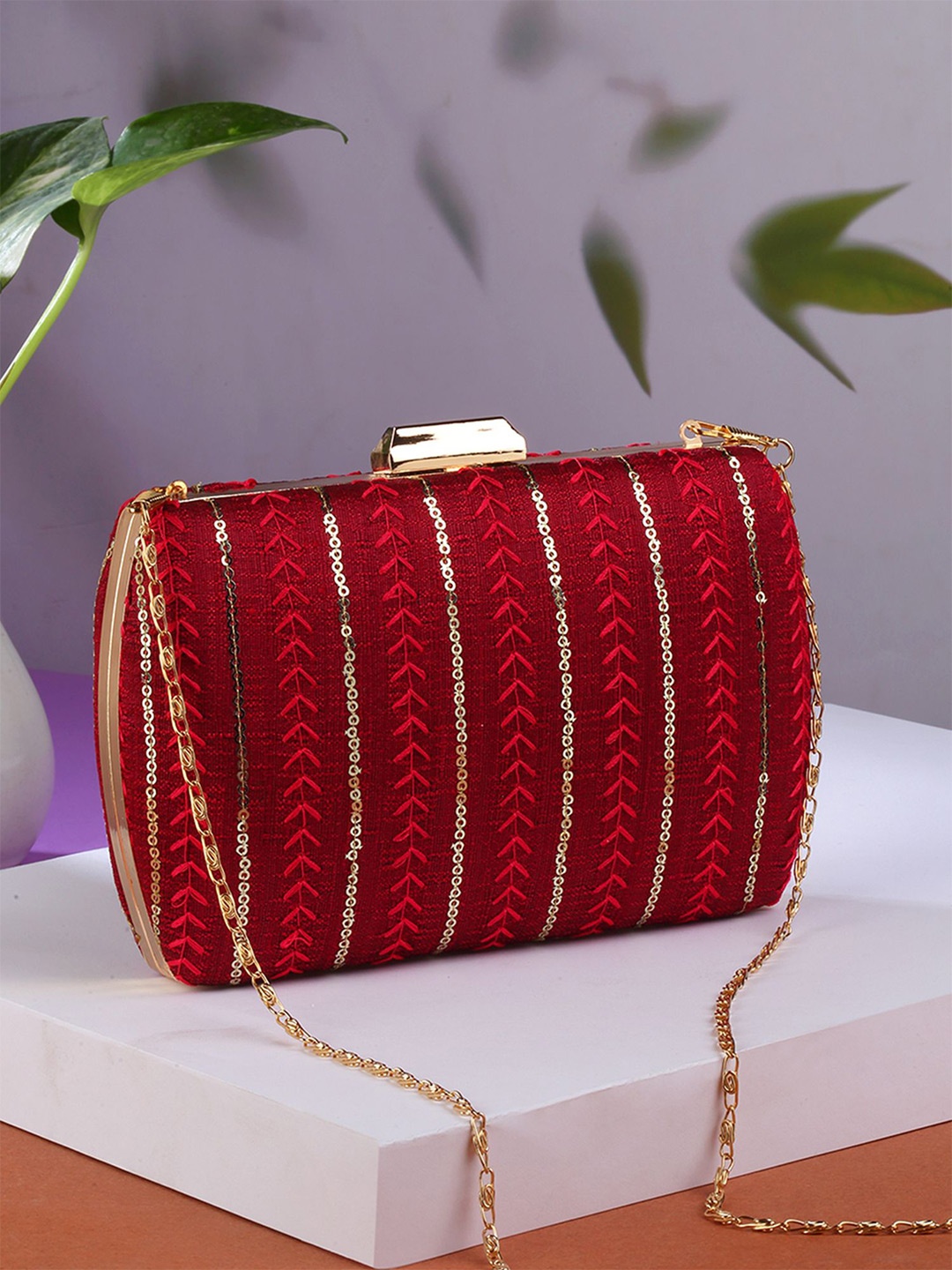 

Bohey by KARATCART Embroidered Box Clutch, Red