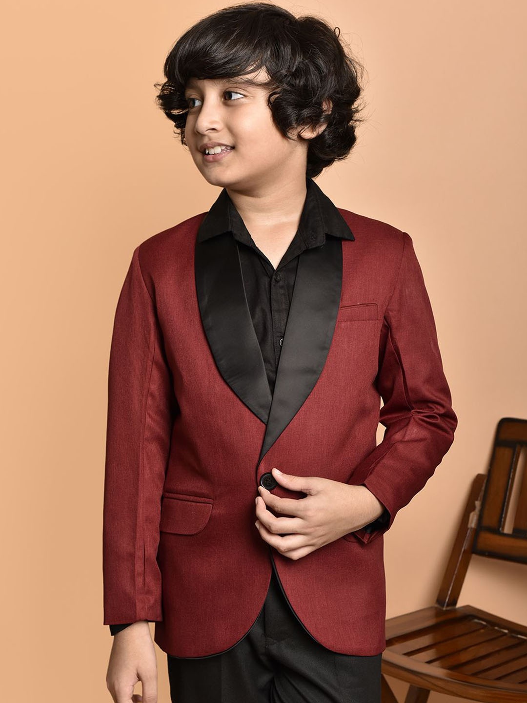 

PRINTCULTR Kids Boys Slim-Fit Single Breasted Blazer, Maroon