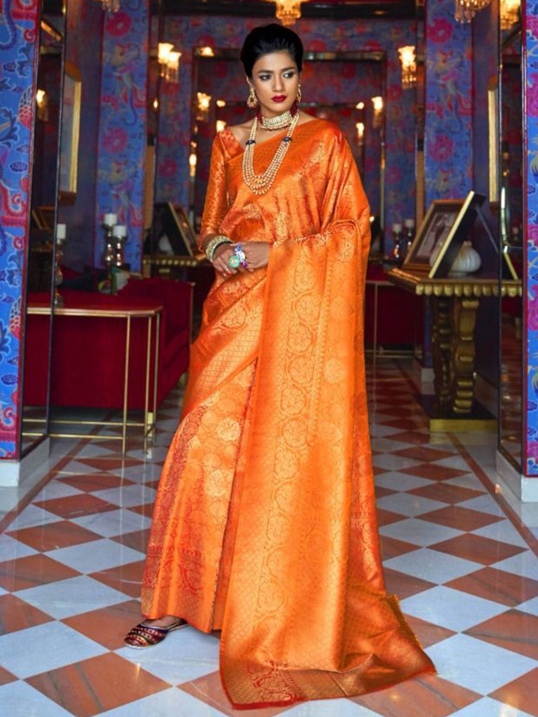 

Rujave Ethnic Motifs Woven Design Saree, Orange