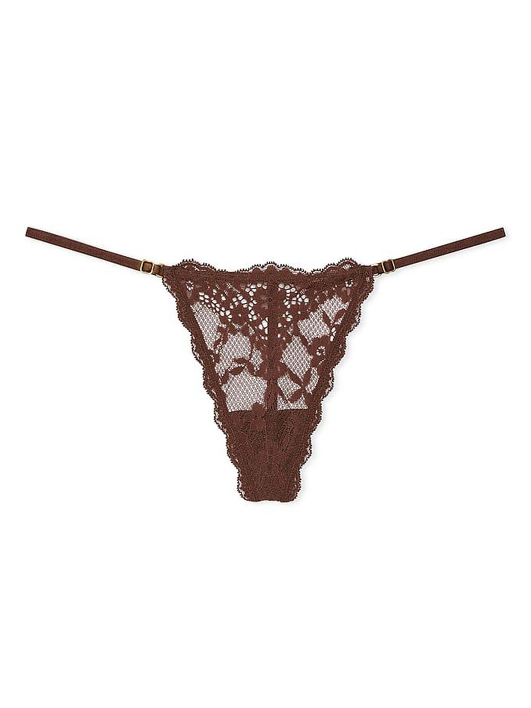 

Victoria's Secret Women Self Design Lace Adjustable V-String Bikini Brief, Brown