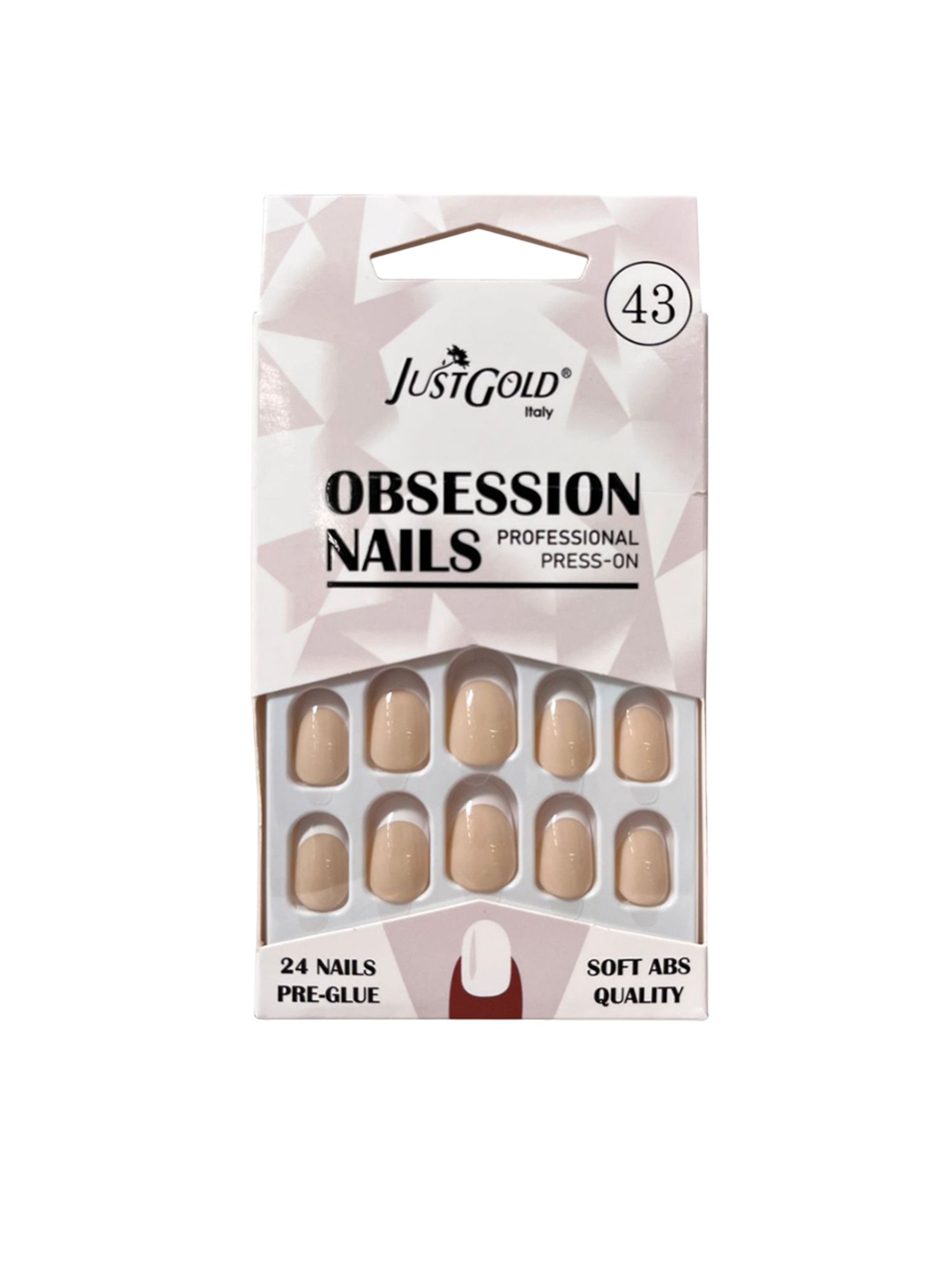 

JUSTGOLD Professional Obsession Set Of 24 Press On Pre Glued Waterproof Nails - Shade 43, Nude