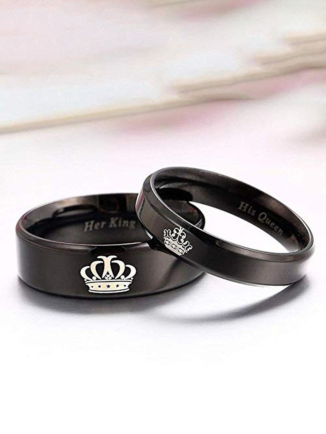 

Lila Unisex Set Of 2 Stainless Steel Couple Finger Rings, Black