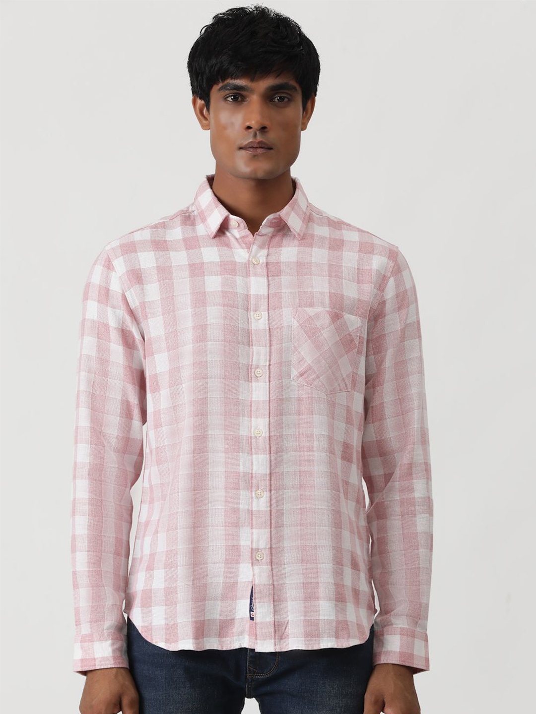 

Greenfibre Men Slim Fit Opaque Checked Casual Shirt, Pink