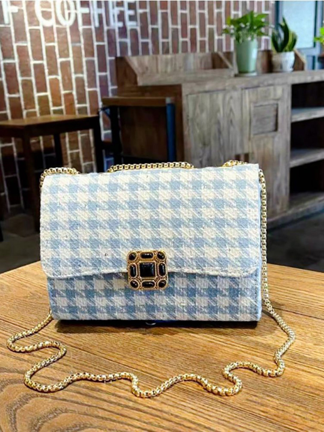 

StyleCast x Revolte Checked PU Swagger Sling Bag with, Blue