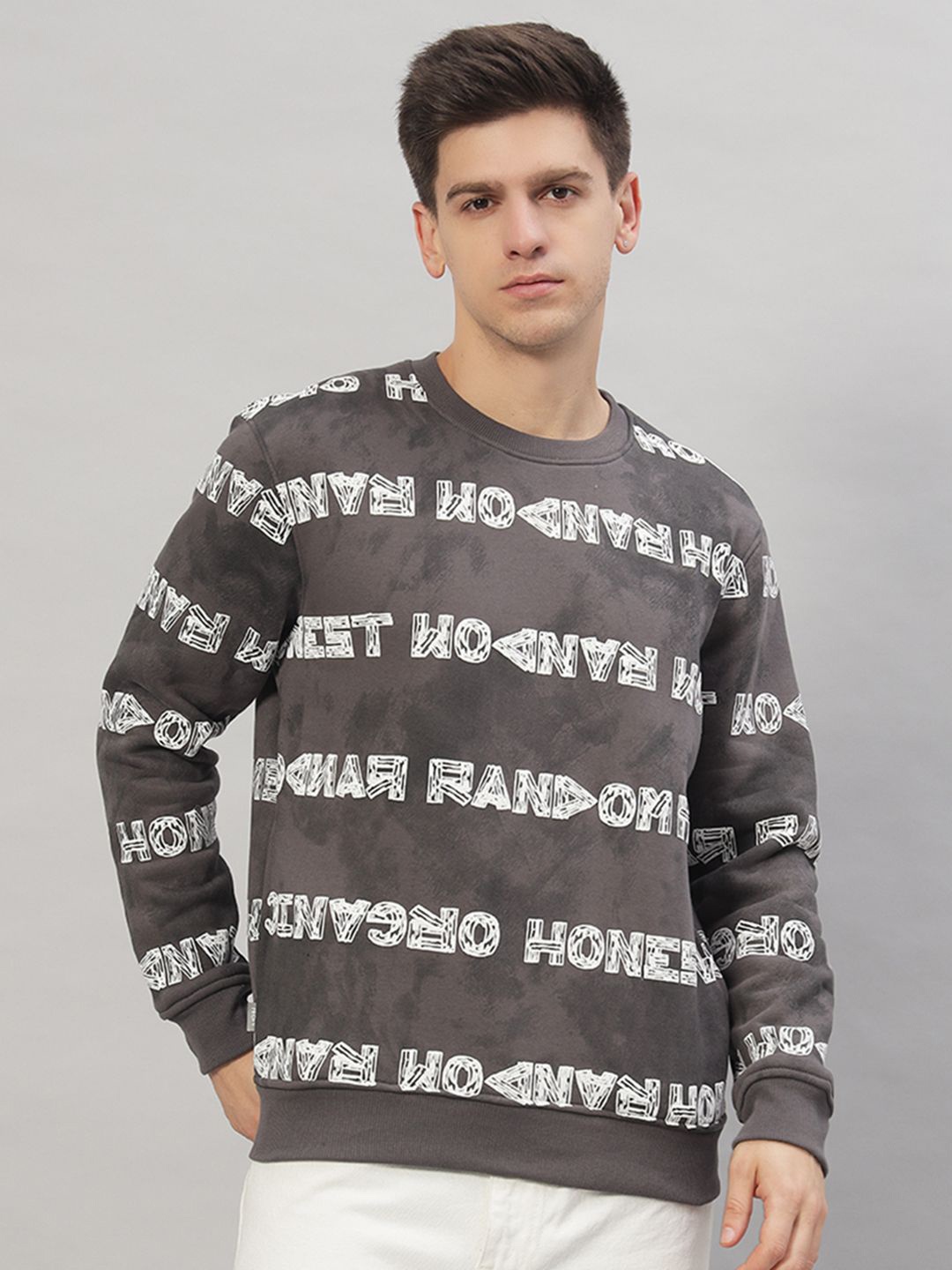 

PROFY Men Printed Round Neck Sweatshirt, Charcoal