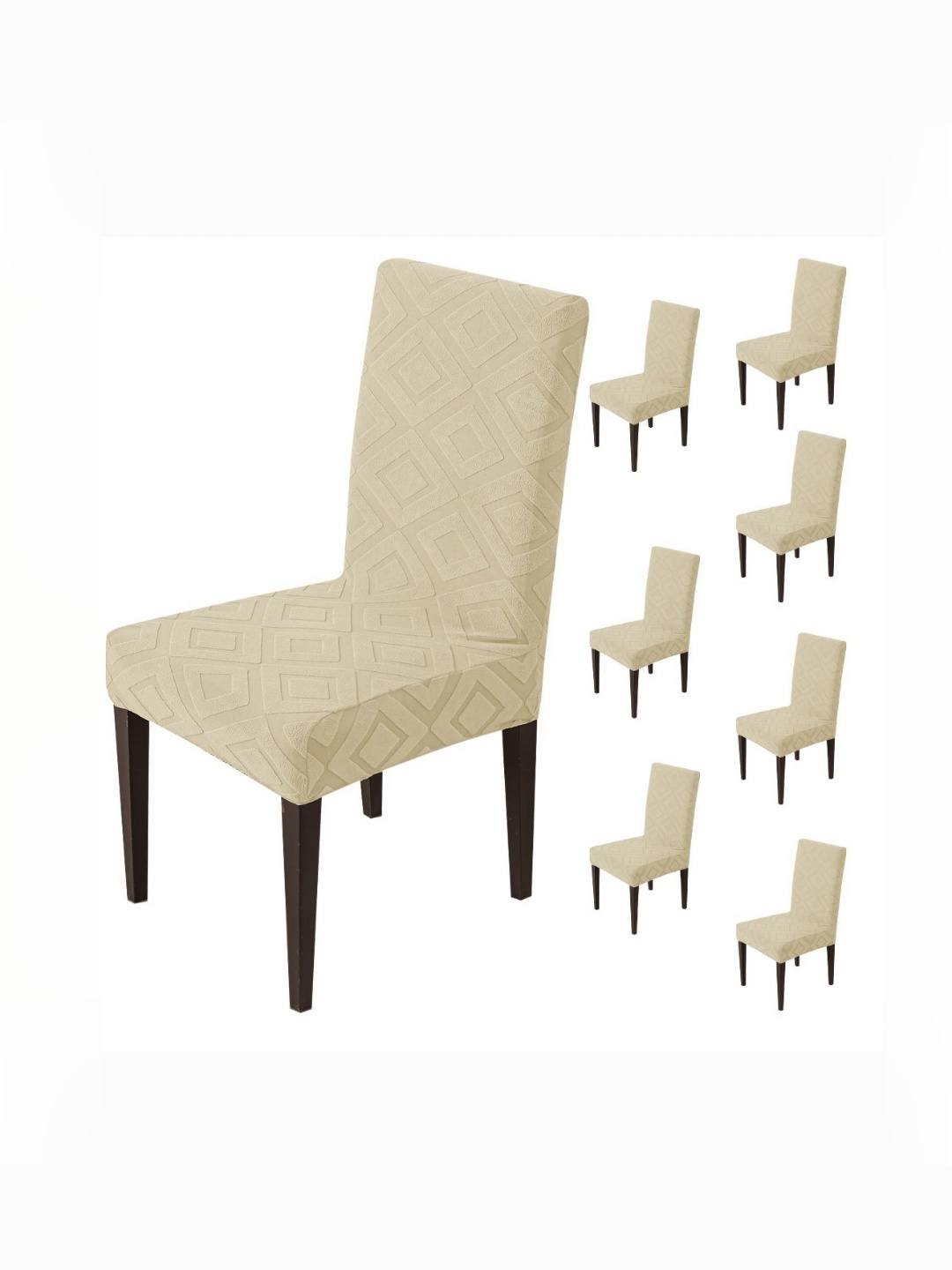 

HOUSE OF QUIRK Set Of 8 Beige Diamond Texture Removable & Washable Chair Covers