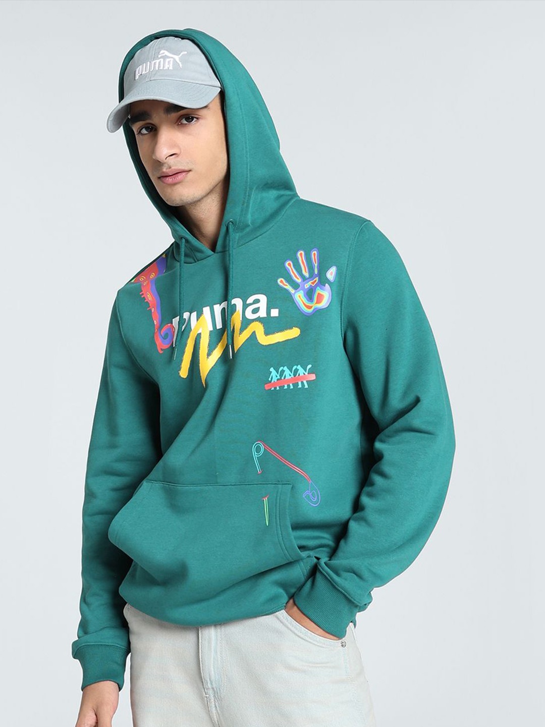 

Puma Men Cotton Classics Drip Printed Long Sleeve Hooded Sweatshirt, Green