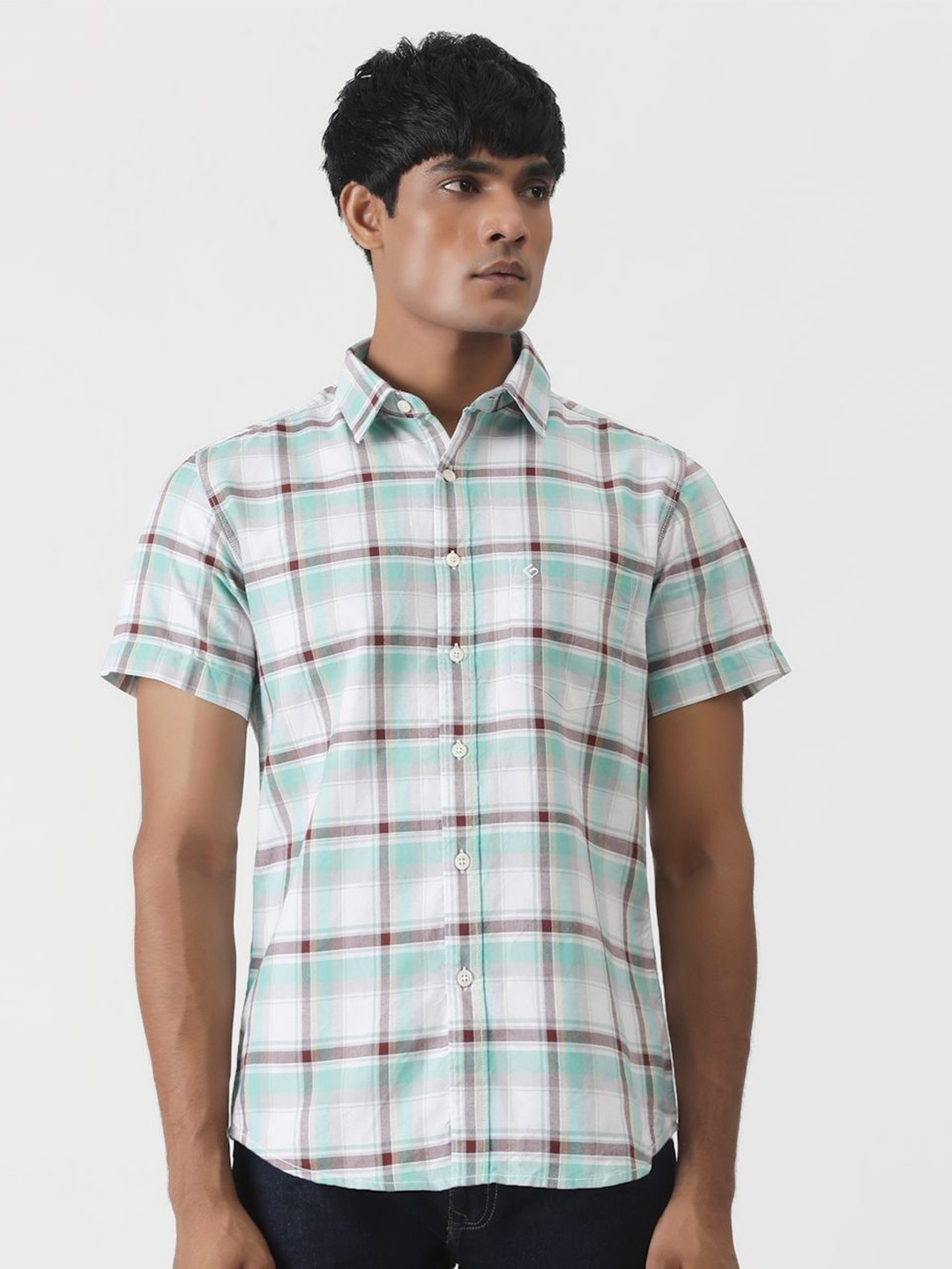 

Greenfibre Men Slim Fit Opaque Checked Casual Shirt, Green