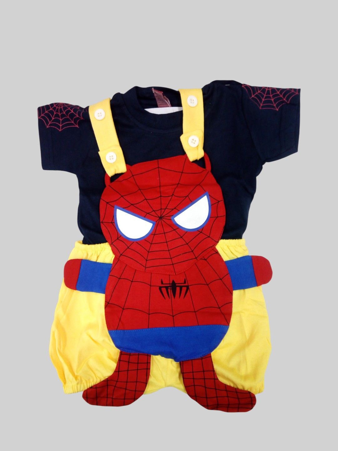 

Yellow Bee Infant Boys Spider Hero Printed Dungaree With T-Shirt, Red