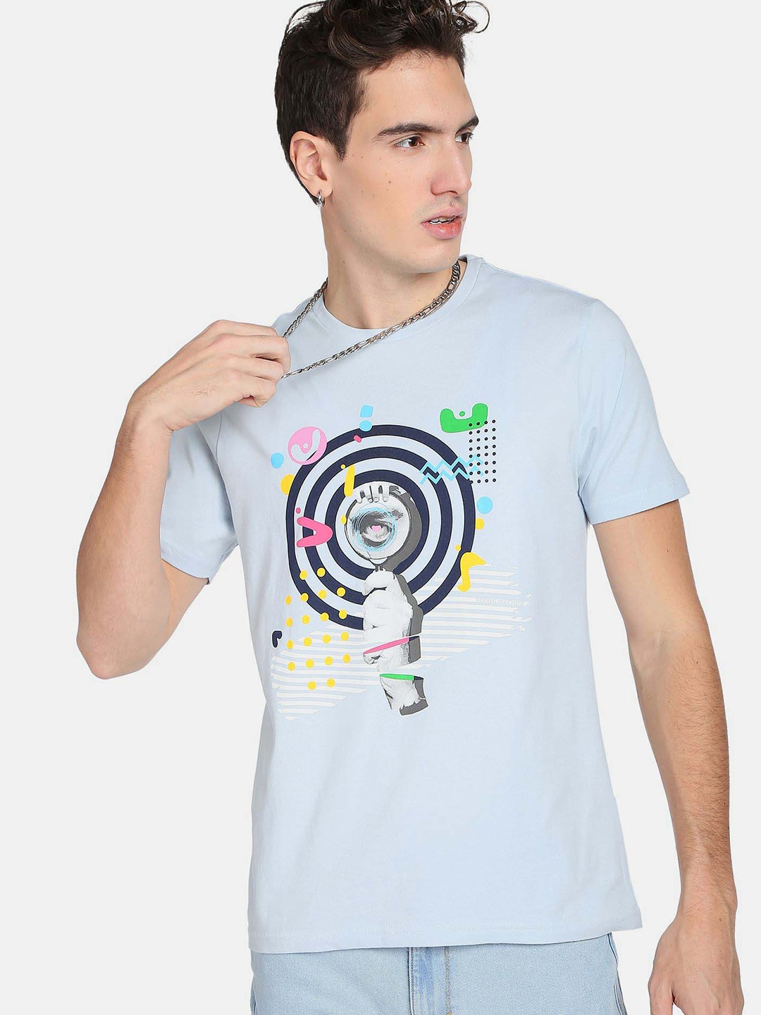 

Flying Machine Graphic Print Cotton T-Shirt, Blue